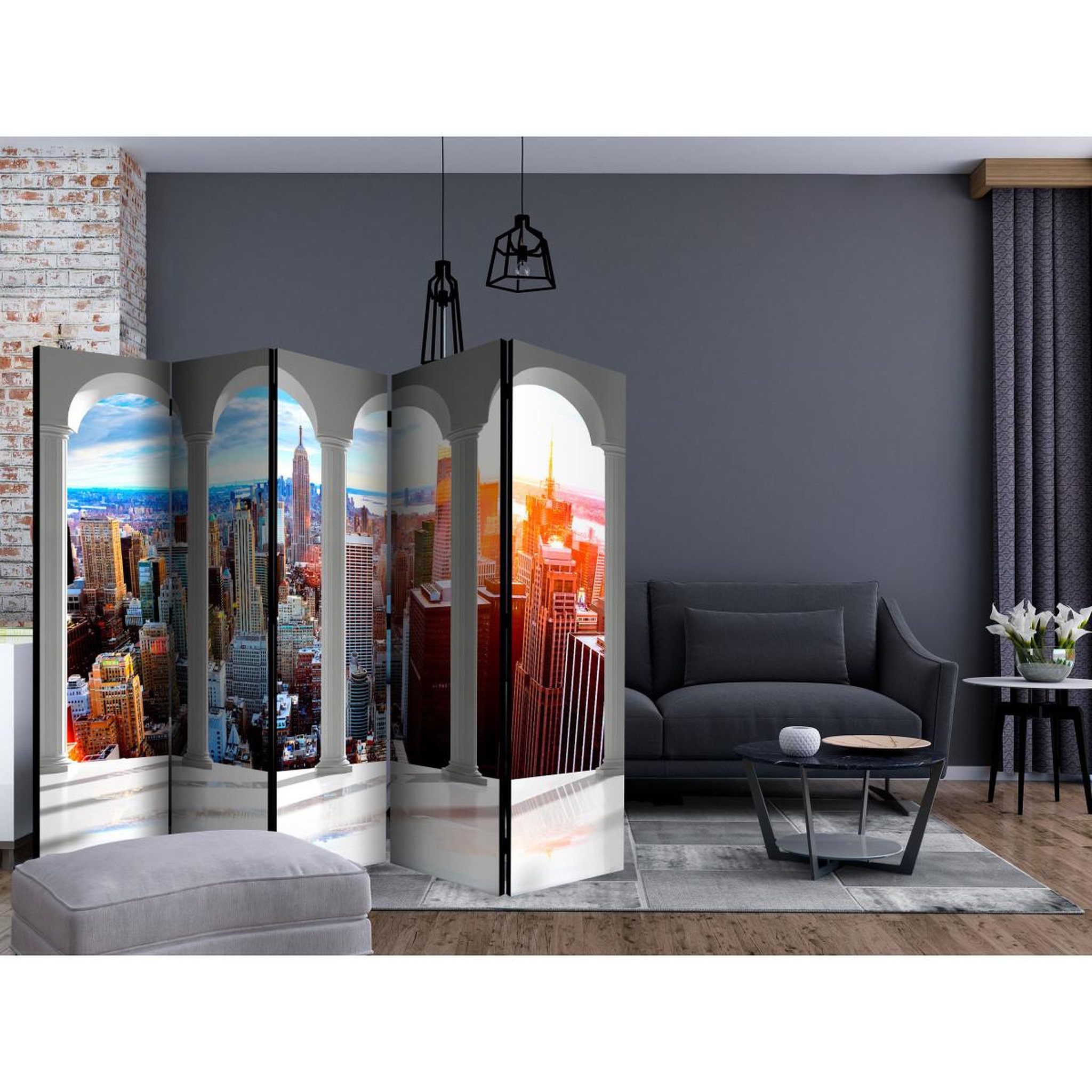 Voir la diapositive 2 : Paris Prix Paravent 5 volets  pillars & new york  172x225cm