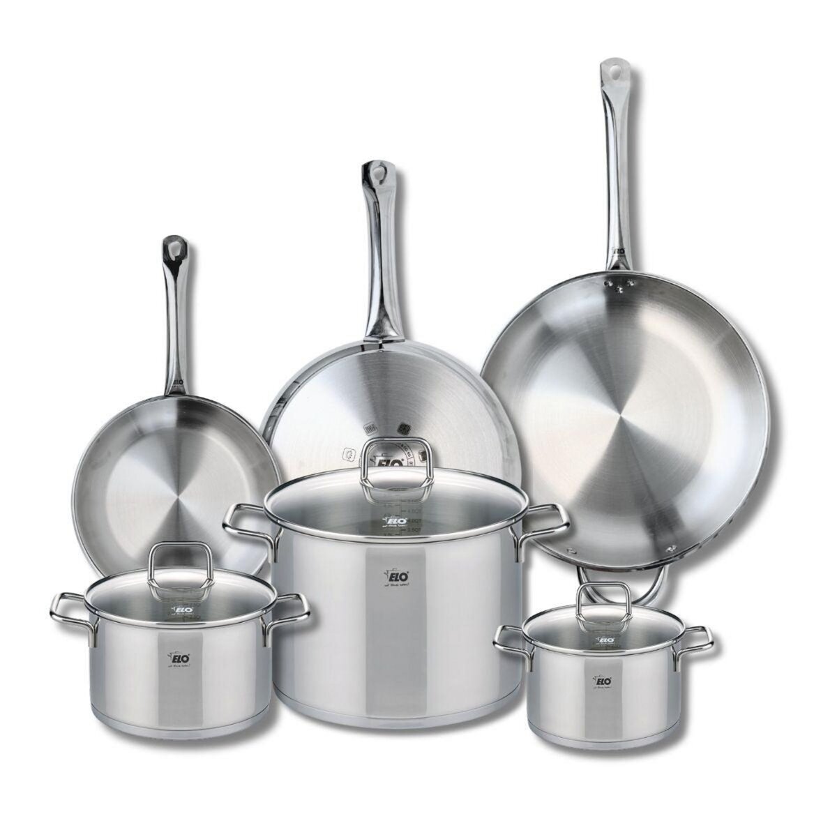 ELO Ensemble de 3 Poêles de cuisson 24, 28 et 32 cm et 3 faitouts 16, 20 et 26 cm Elo Profi Citrin