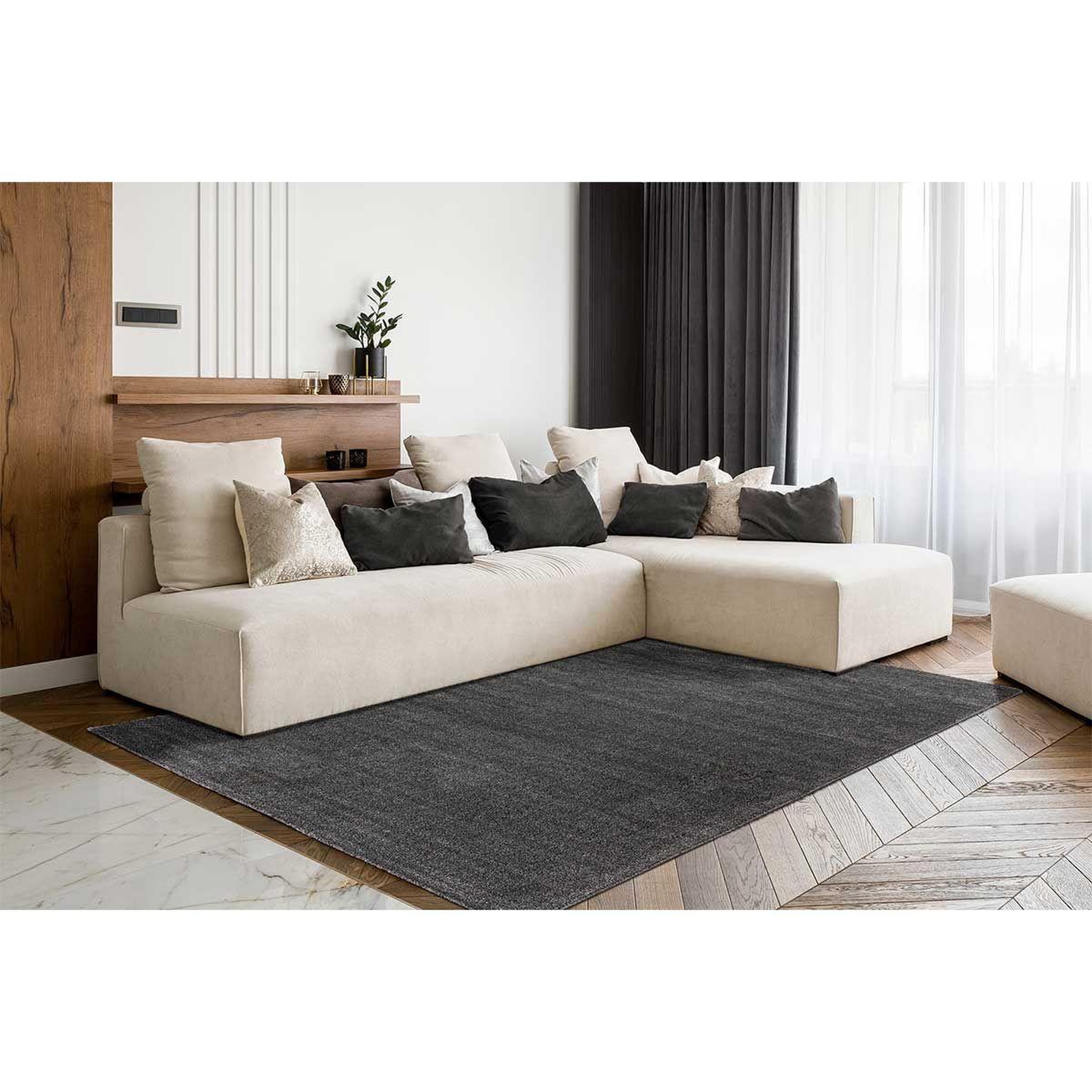 Voir la diapositive 4 : Paris Prix Tapis Tissé Shaggy à Poils Longs  Nila  Anthracite