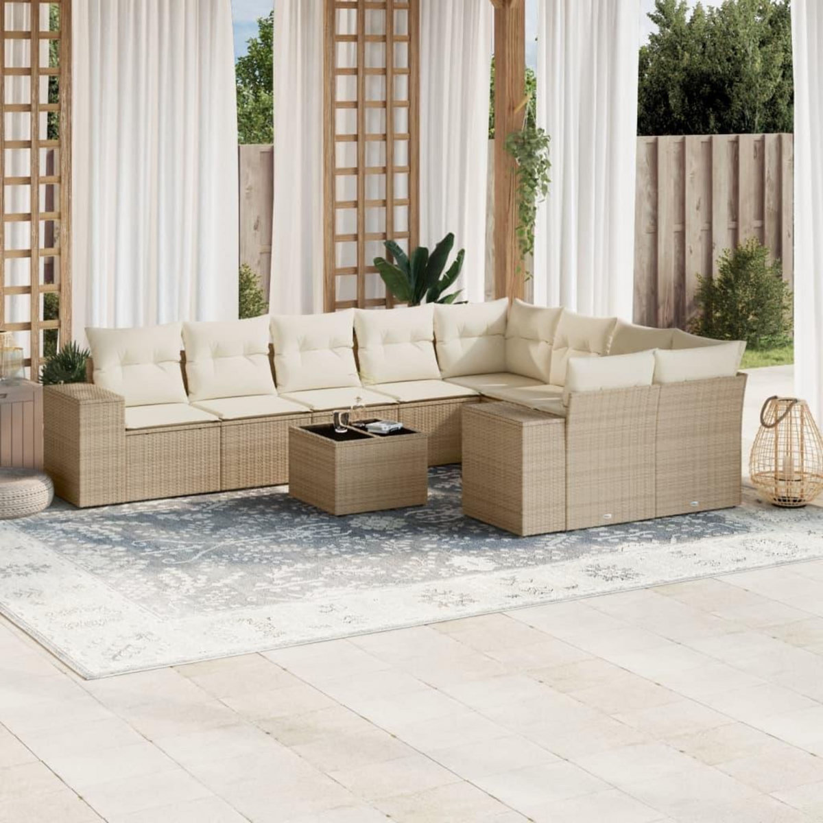 VIDAXL Salon de jardin avec coussins 10 pcs beige resine tressee
