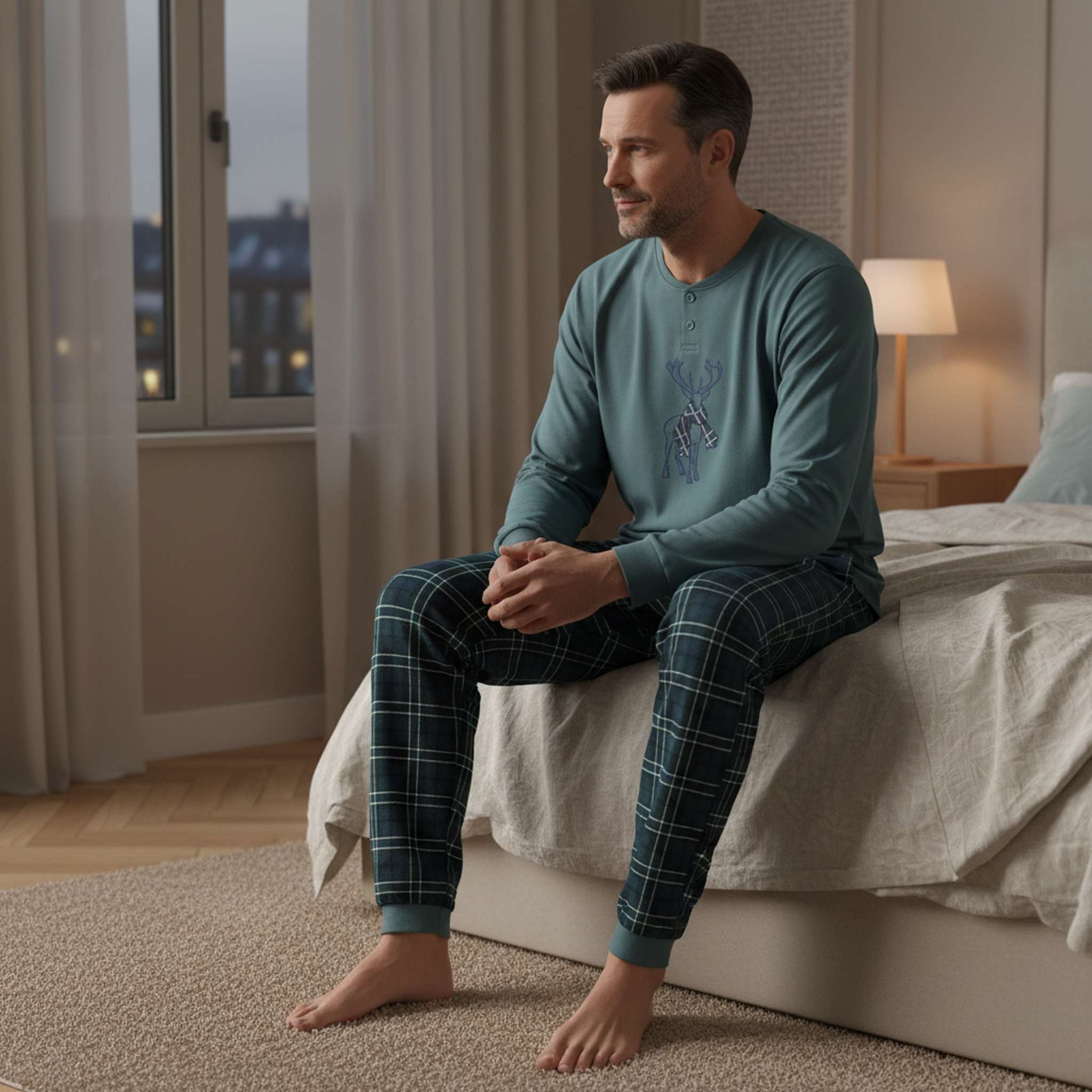 Voir la diapositive 4 : OZABI Ozabi ensemble pyjama homme coton majoritaire broderie cerf écossais