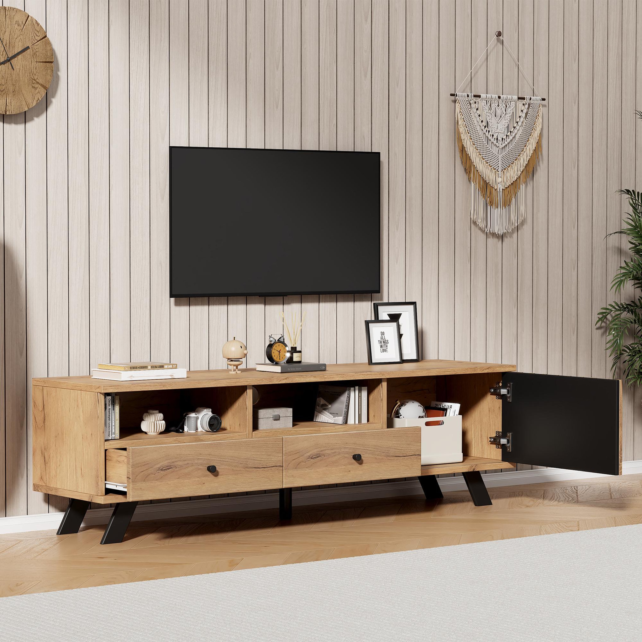 Voir la diapositive 5 : MERAX Meuble tv naturel 150 cm panneau de particules