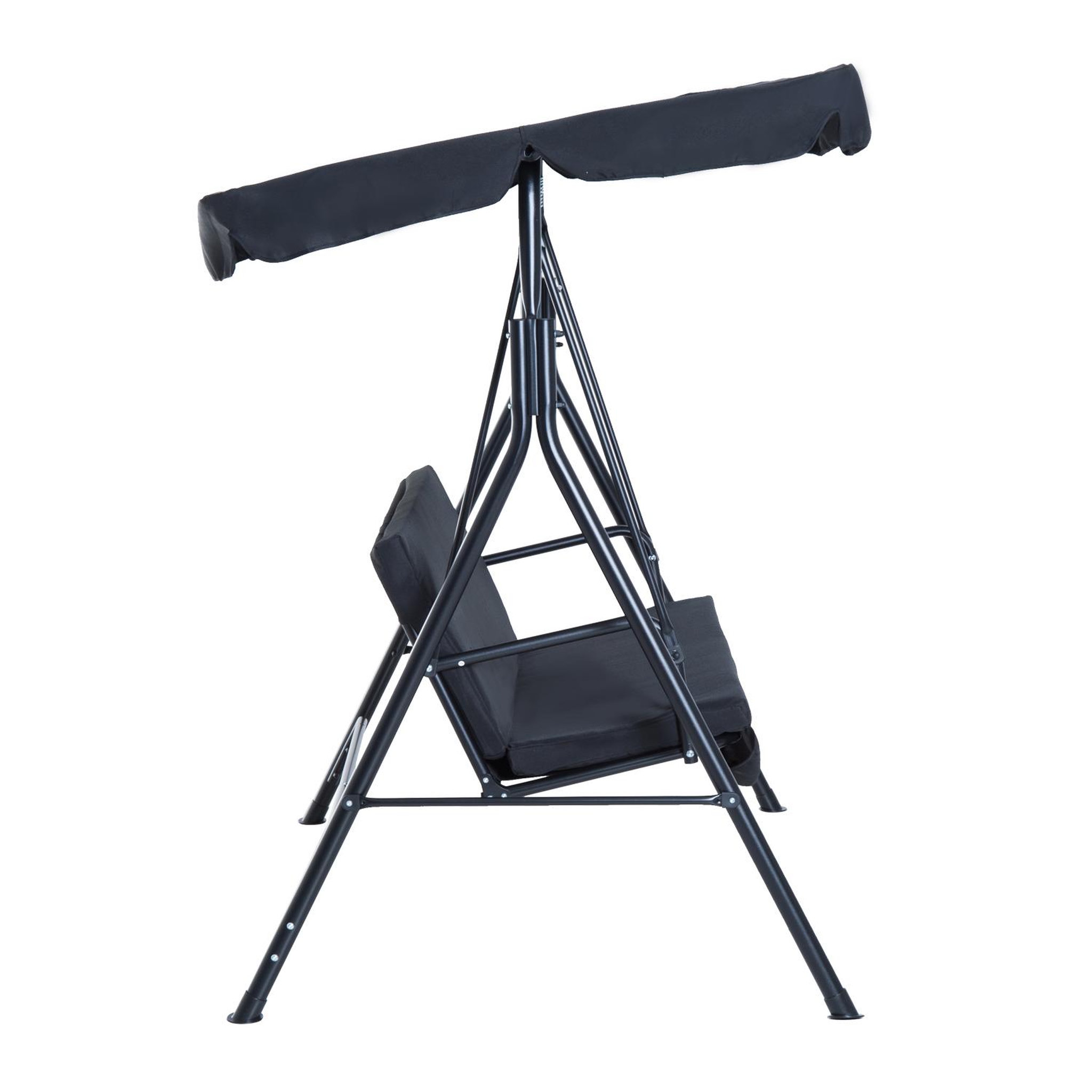 Voir la diapositive 5 : OUTSUNNY Balancelle de jardin 3 places toit inclinaison réglable coussins assise et dossier 1,72L x 1,1l x 1,52H m acier noir polyester noire
