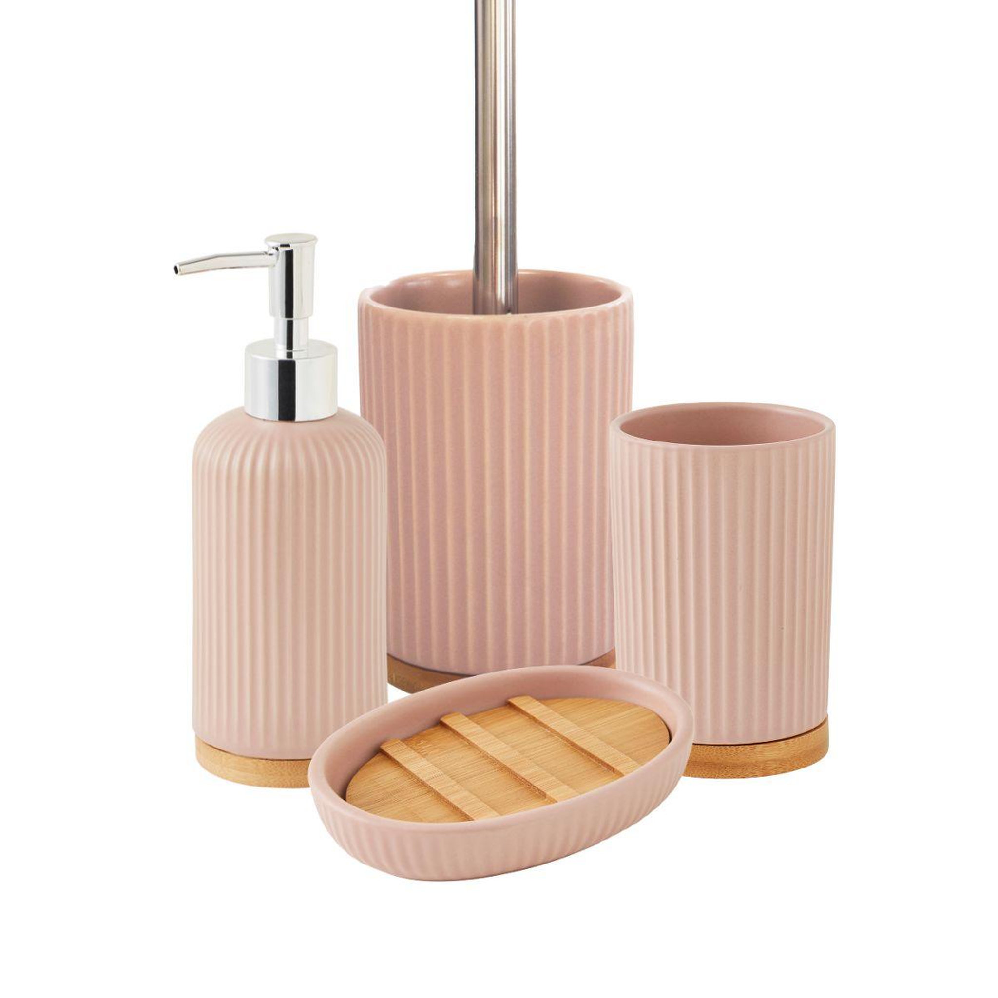GUY LEVASSEUR Set salle de bain strié 4 pièces céramique bambou
