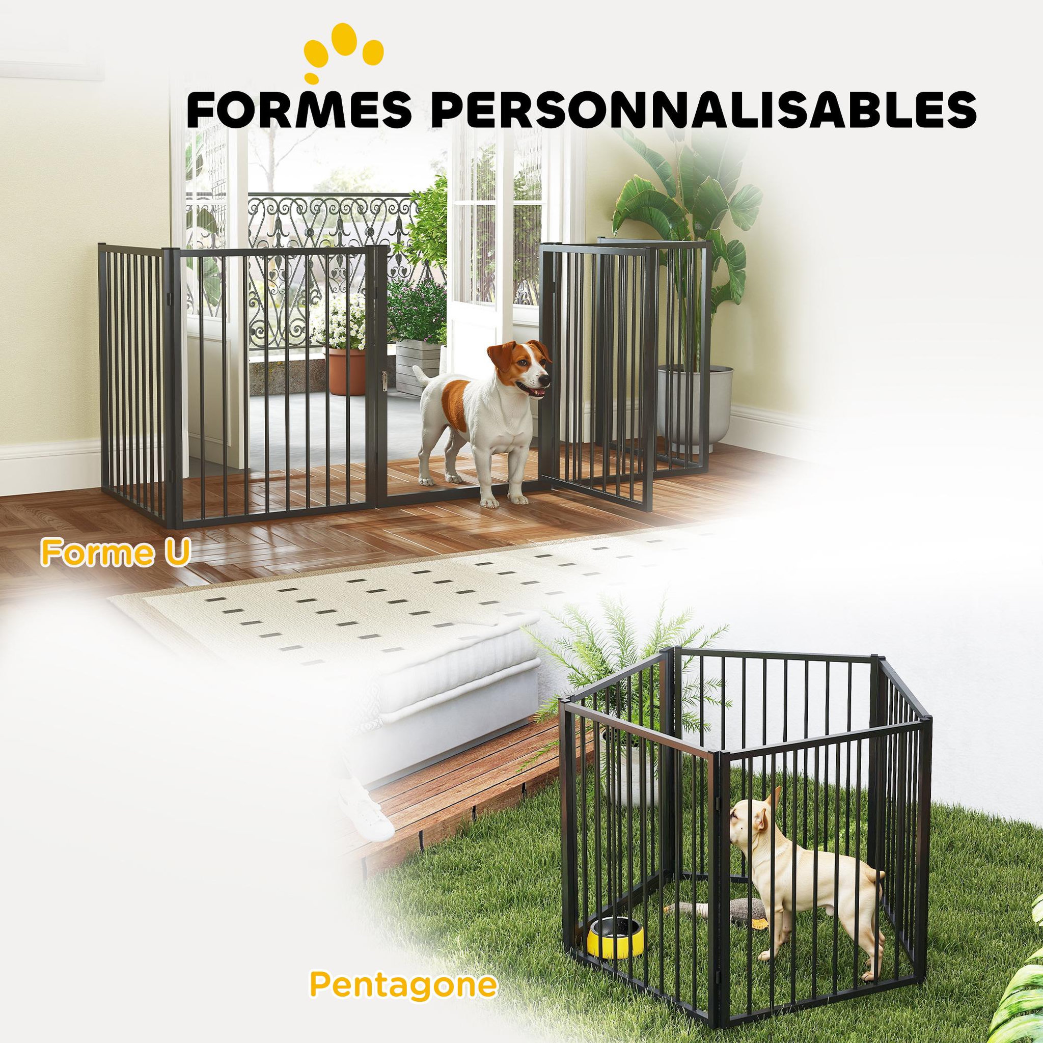 Voir la diapositive 4 : PAWHUT Parc enclos chien modulable pliable - porte verrouillable, 5 panneaux - acier noir