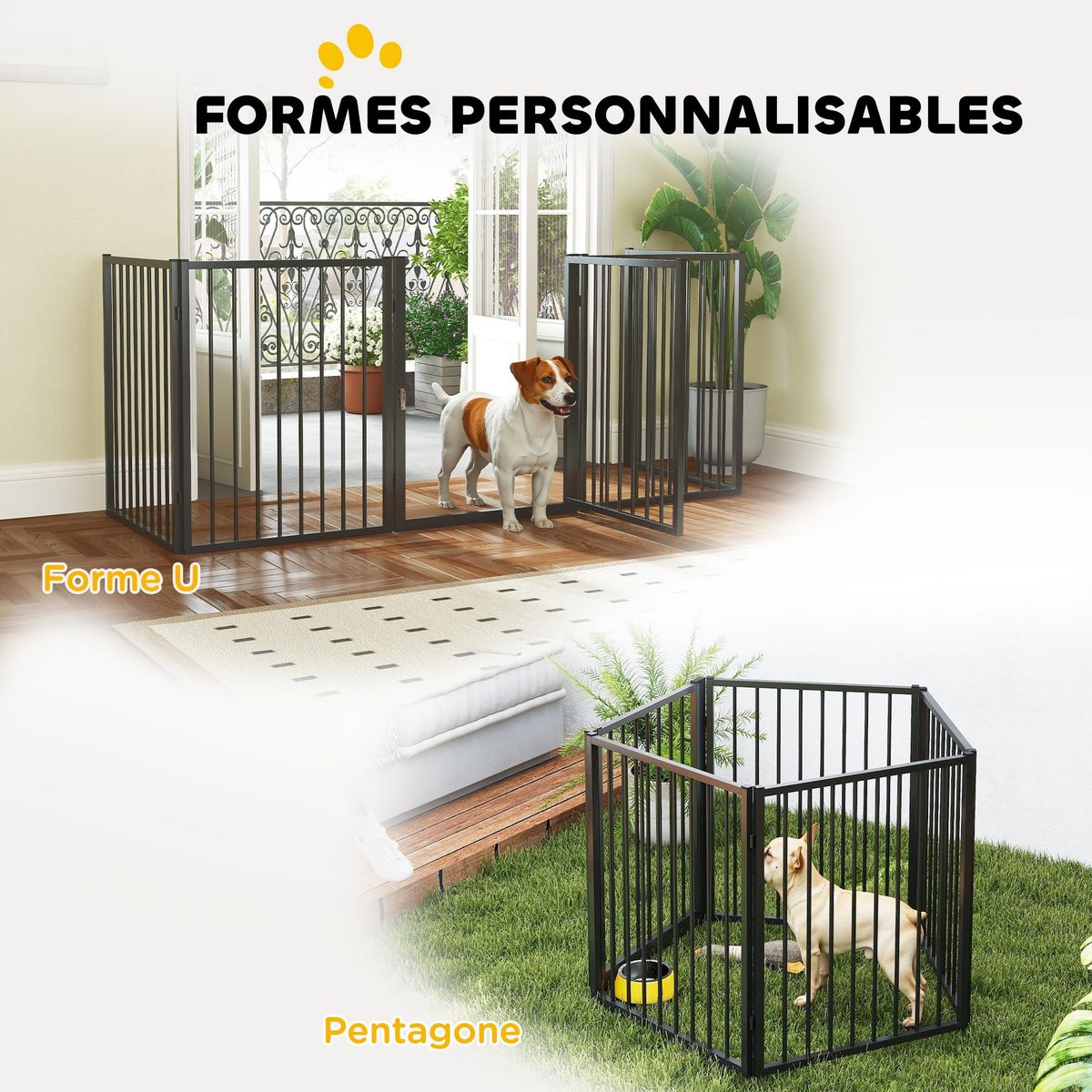PAWHUT Parc enclos chien modulable pliable - porte verrouillable, 5 panneaux - acier noir