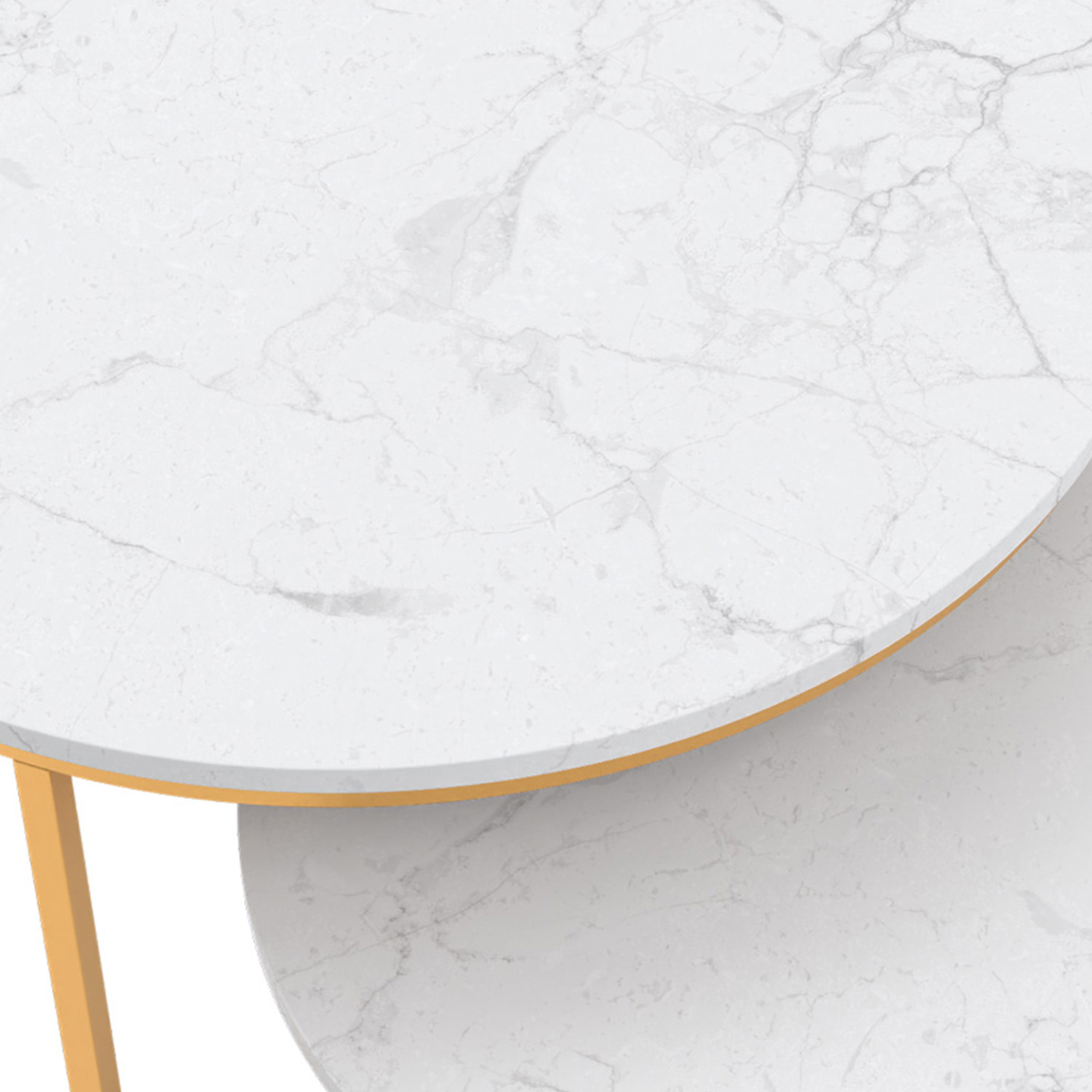 Voir la diapositive 5 : ID MARKET Lot de 2 tables basses gigognes alaska rondes 54/70 effet marbre et pied doré