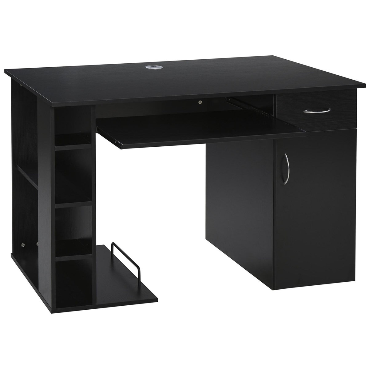 HOMCOM Bureau informatique multimédia multi-rangements avec étagère tiroir tablette clavier MDF 120 x 60 x 74 cm noir
