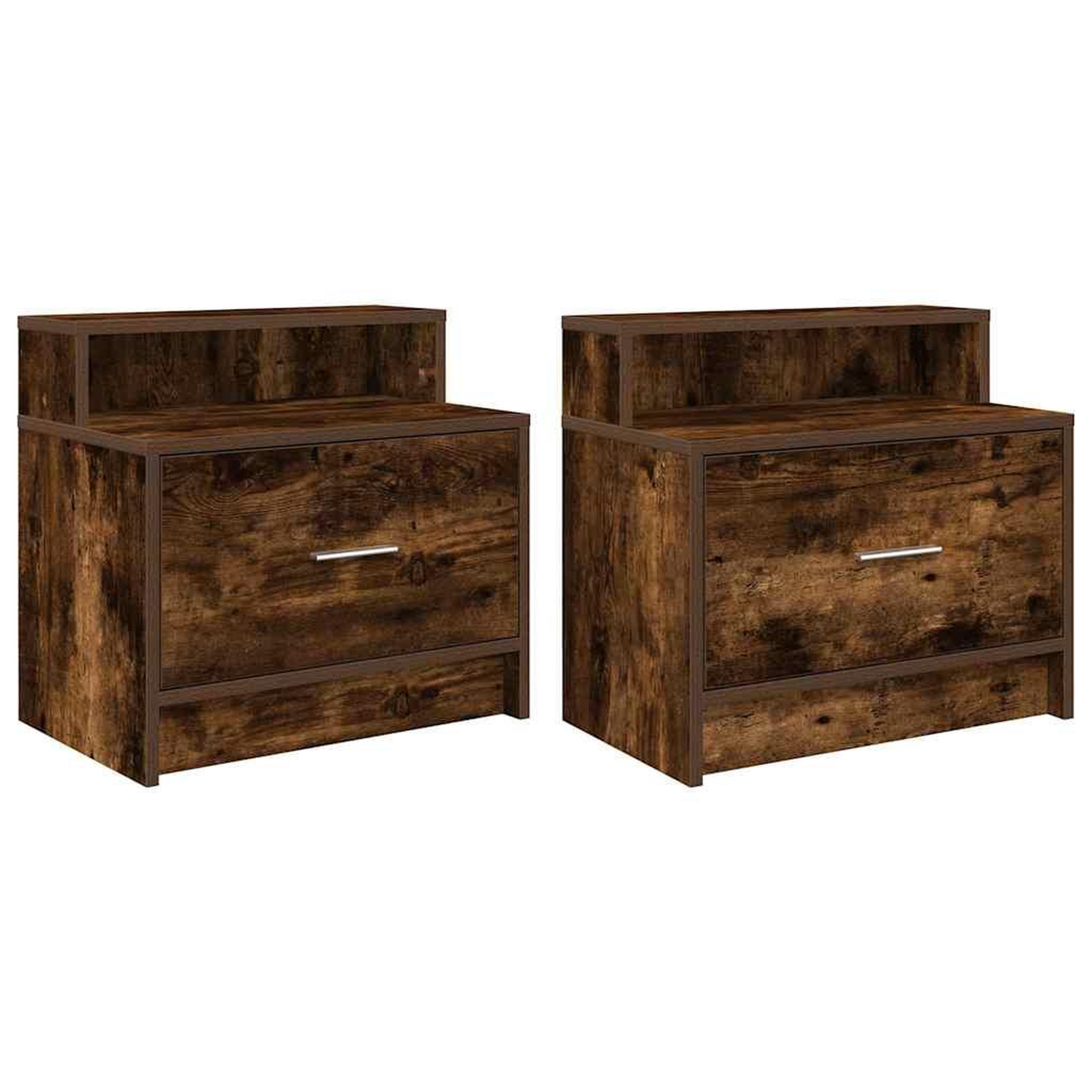 Voir la diapositive 2 : VIDAXL Tables de chevet avec tiroir 2 pcs chene fume 51x31x47 cm