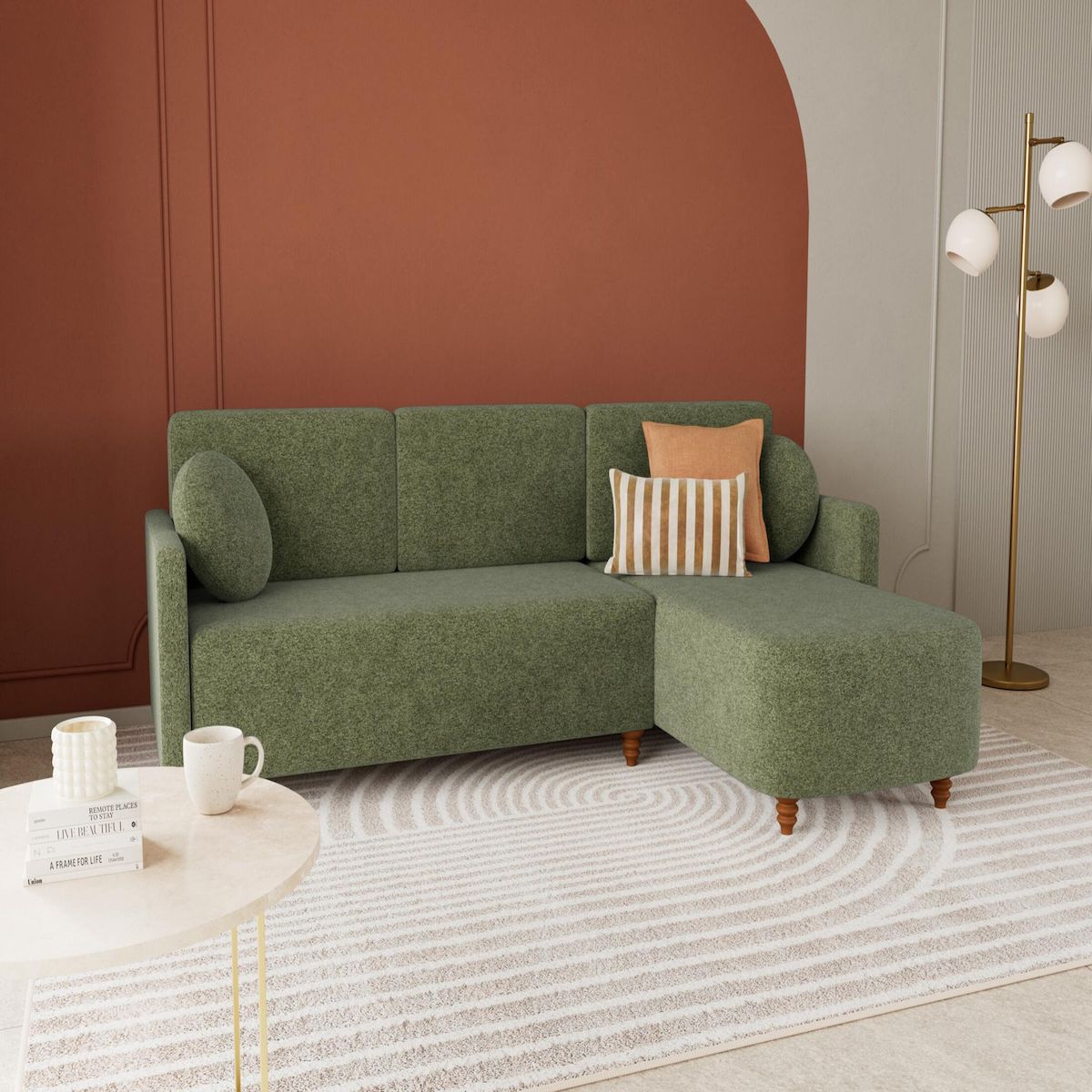 BEST MOBILIER Calypso - canapé d'angle réversible 4 places convertible avec coffre en tissu