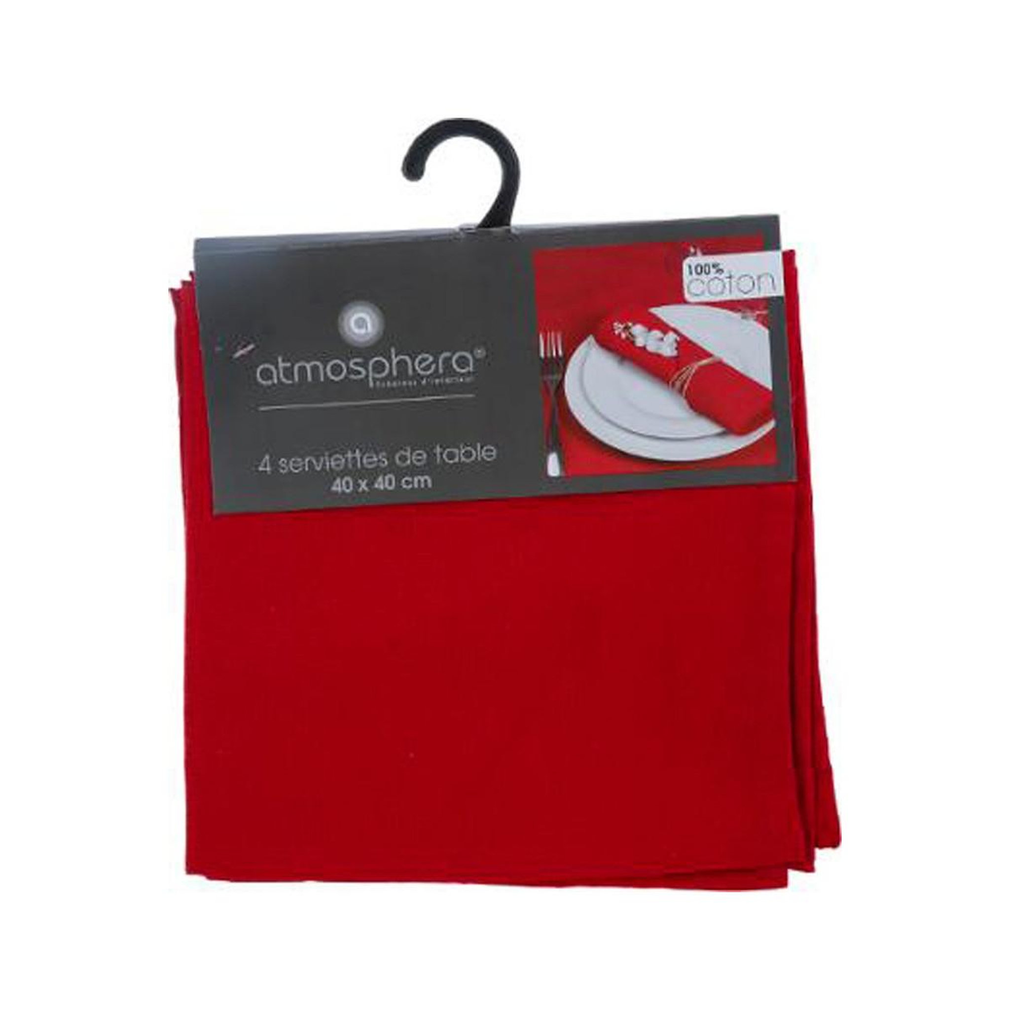Voir la diapositive 4 : ATMOSPHERA Lot de 4 serviettes de table  coton  40x40cm rouge