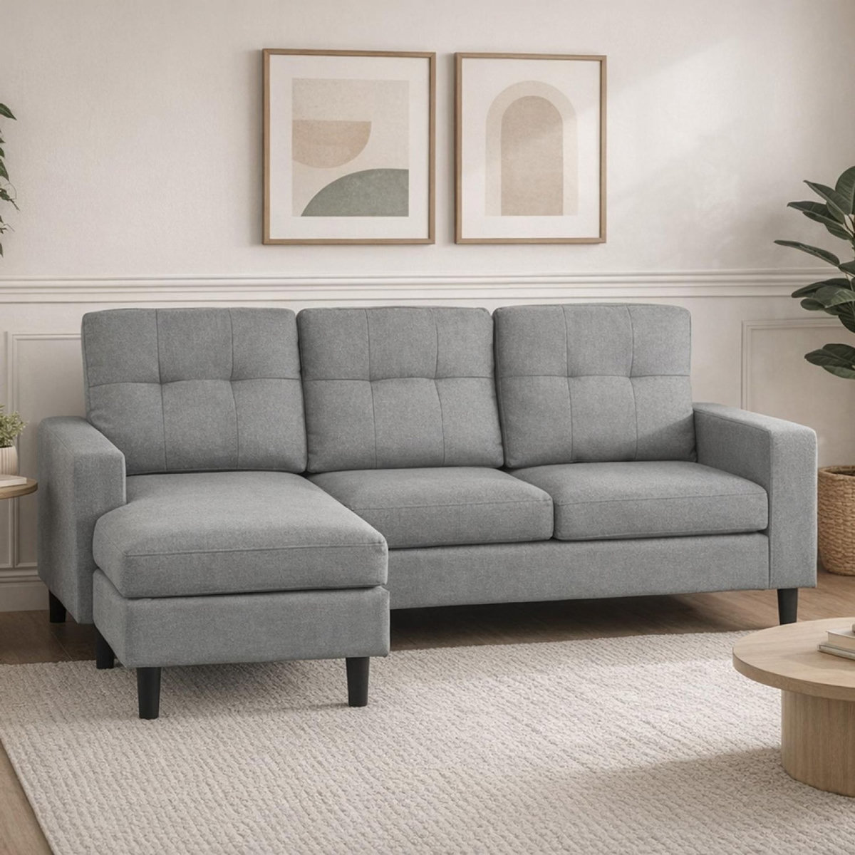 CONCEPT USINE Canapé d'angle 3 places en tissu gris foncé BELFAST