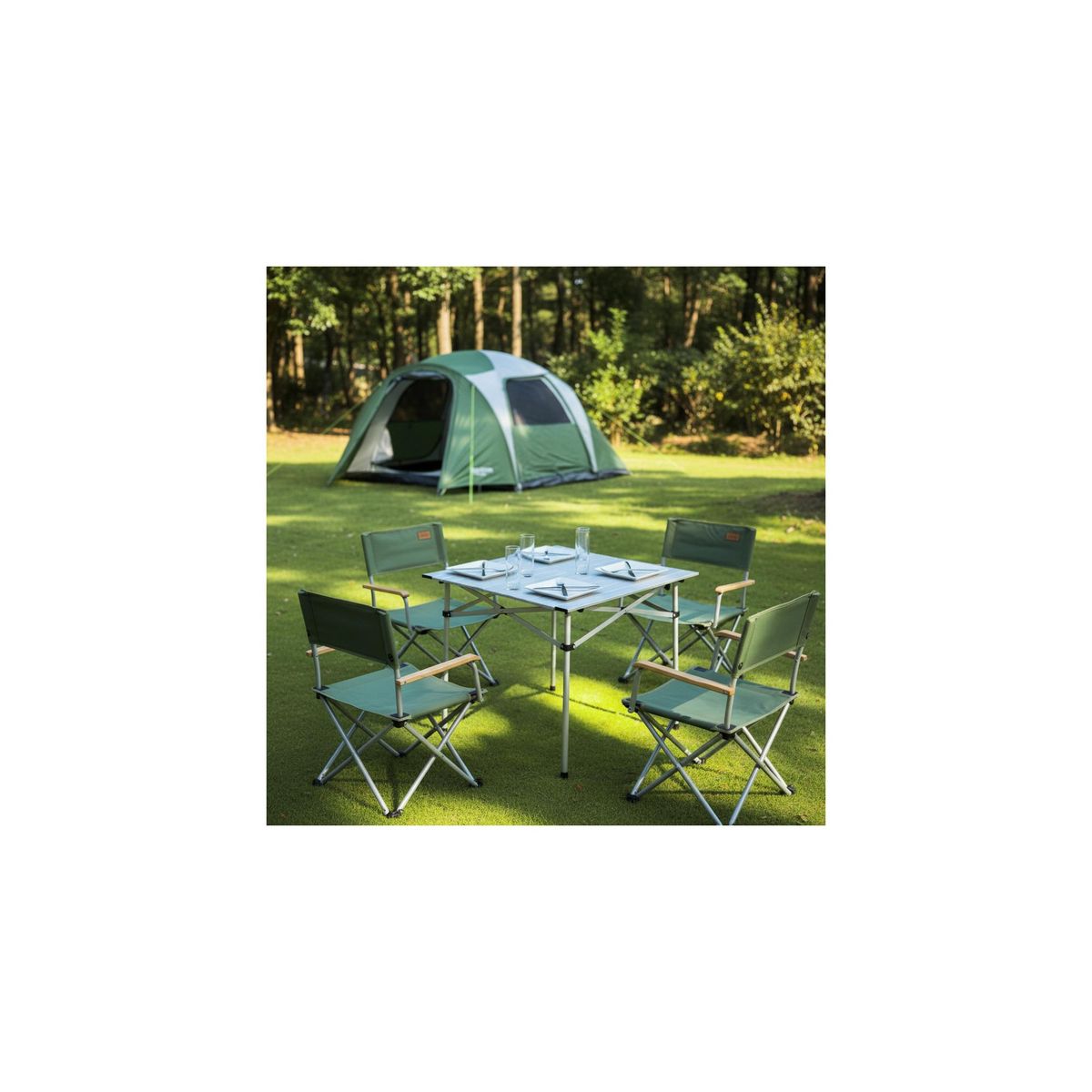 O'Camp Table à lattes de camping - O'Camp - Housse de transport inclus - Dimensions : 70 x 70  x 70 cm