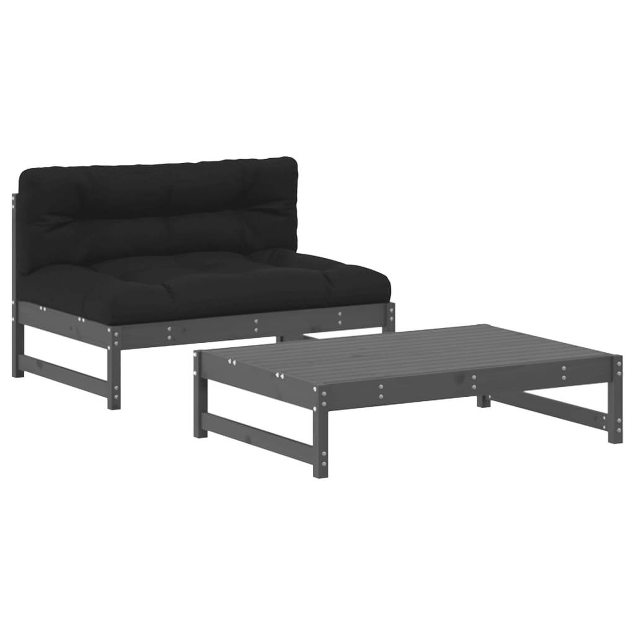 Voir la diapositive 2 : VIDAXL Salon de jardin 2 pcs avec coussins gris bois massif
