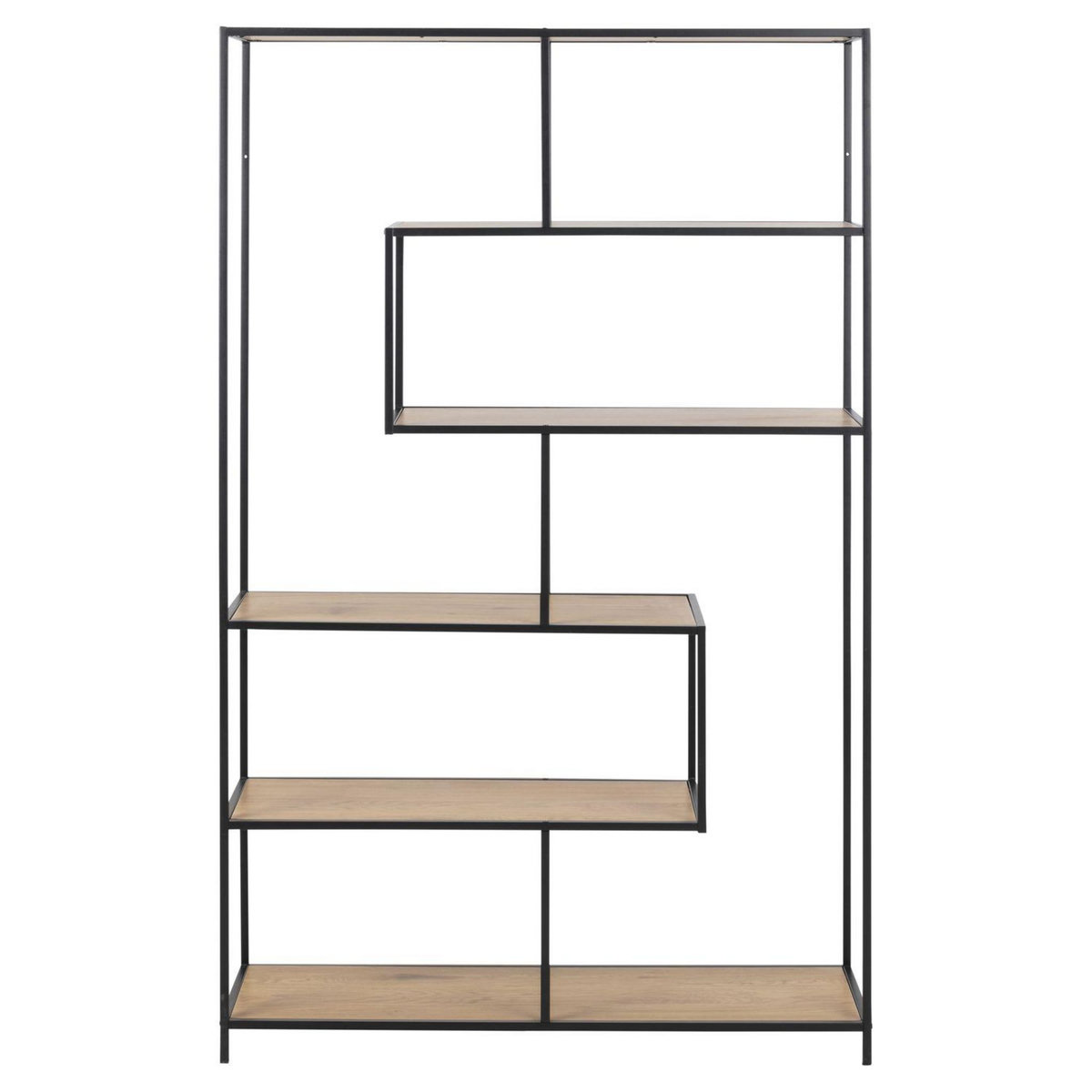 TOILINUX Bibliothèque en MDF et métal avec 6 niches de rangement - Noir et Beige