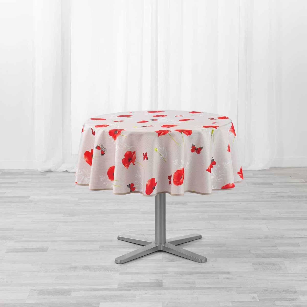 Paris Prix Nappe Antitache Ronde  Sweet Poppy  180cm Rouge