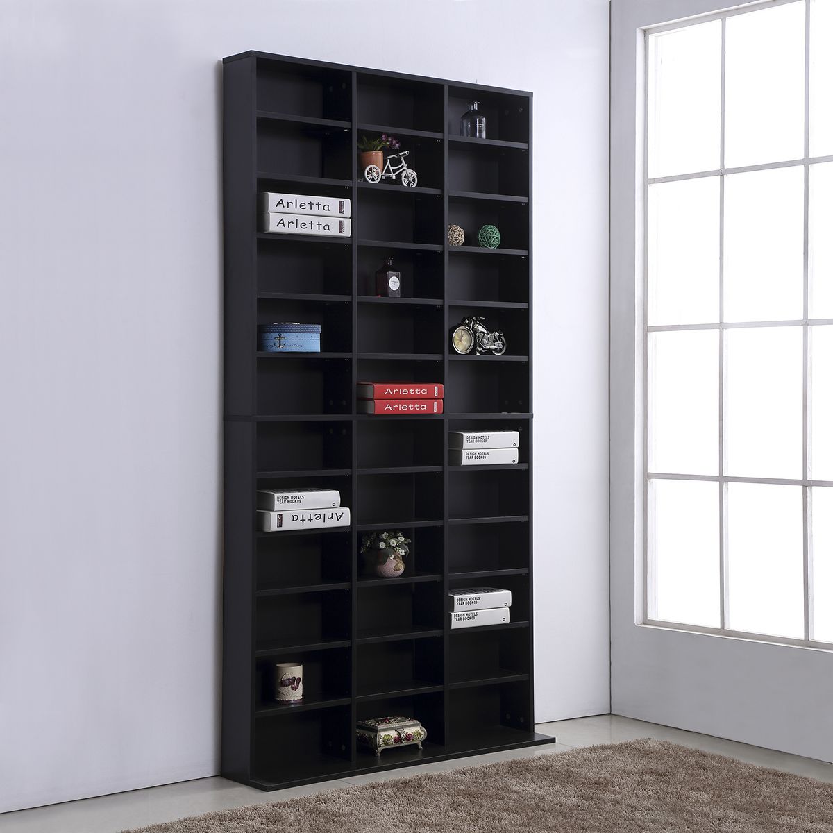 HOMCOM Étagère rangement CD/DVD meuble de rangement pour 1116 CDs 33 compartiments réglables en hauteur 102 x 24 x 195 cm noir