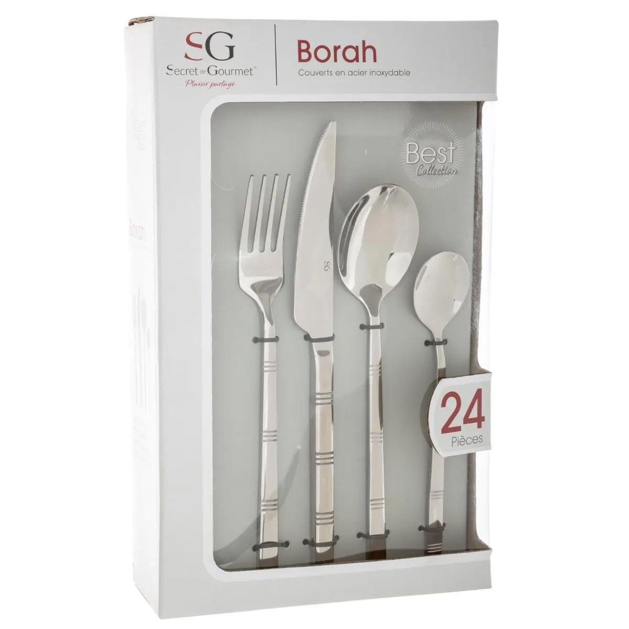 Voir la diapositive 2 : SECRET DE GOURMET Ménagère Inox 24 Pièces  Borah  22cm Argent