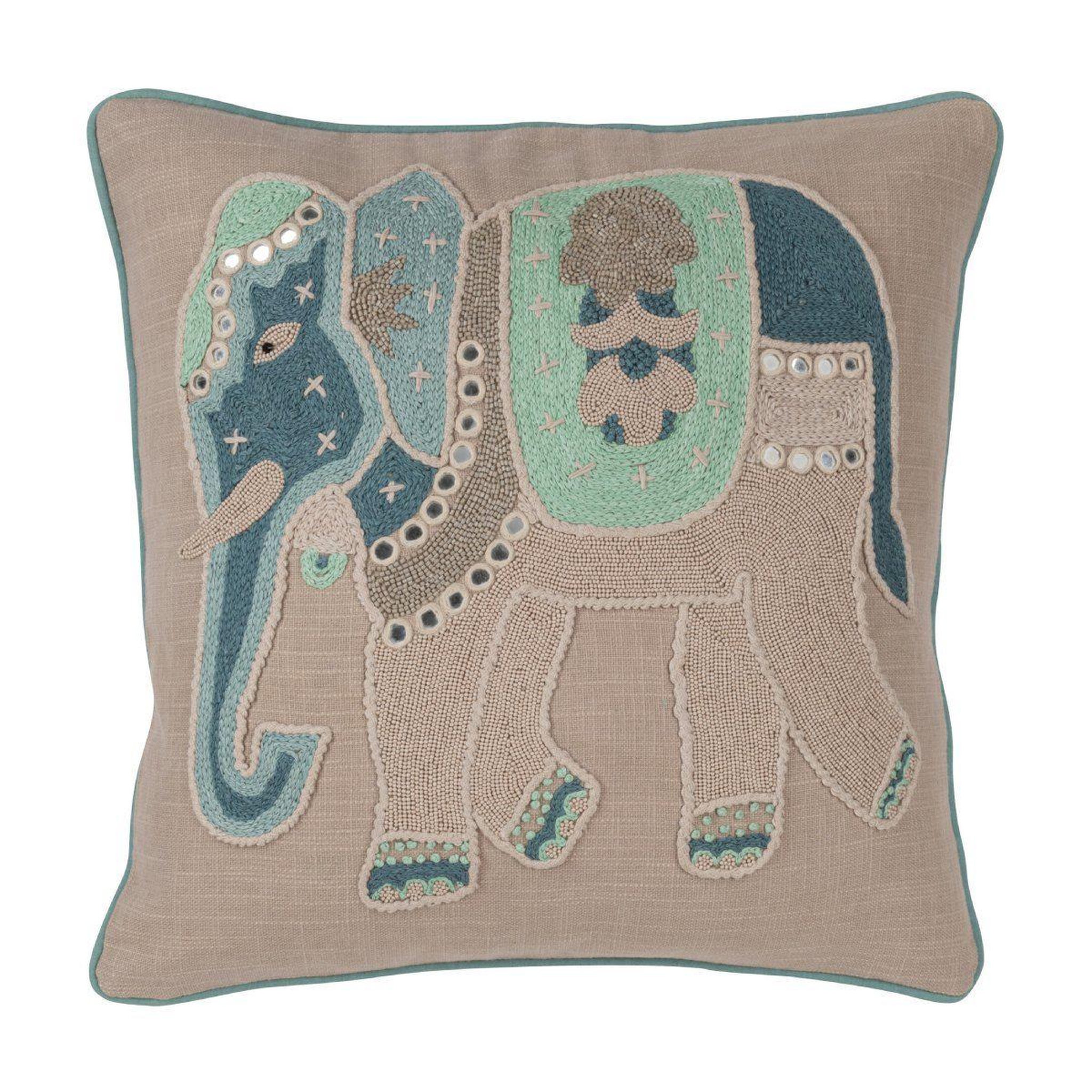 J-LINE Coussin design éléphant  mediterranean  gris & bleu