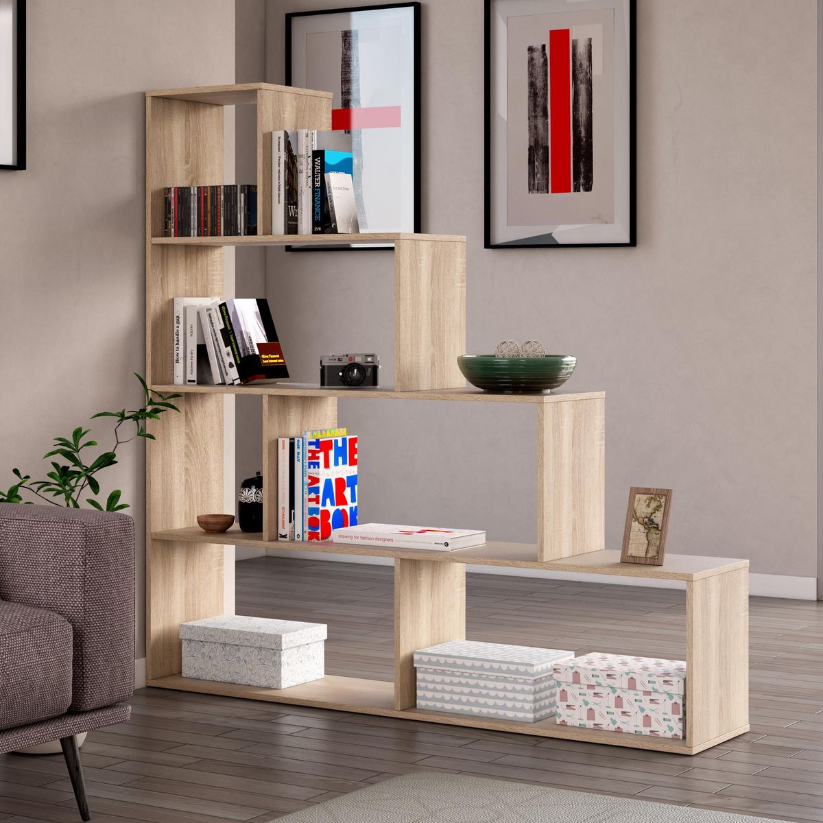 VS VENTA-STOCK Étagère Bibliothèque Jaén Chêne 6 étagères, pour Salle à Manger ou Bureau