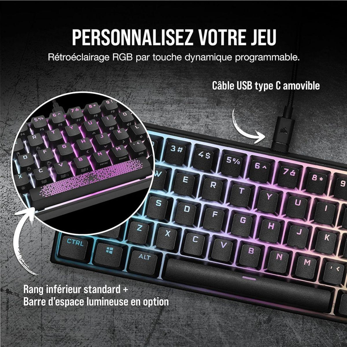 Corsair Clavier gamer K65 RGB MINI CHERRY MX Red Noir