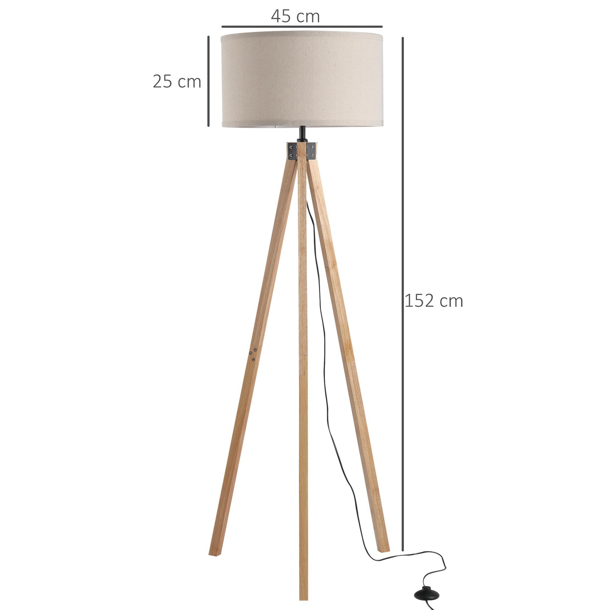 Voir la diapositive 3 : HOMCOM Lampadaire trépied style scandinave 40 w max. Dim. 45l x 45l x 152h cm bois de pin lin beige