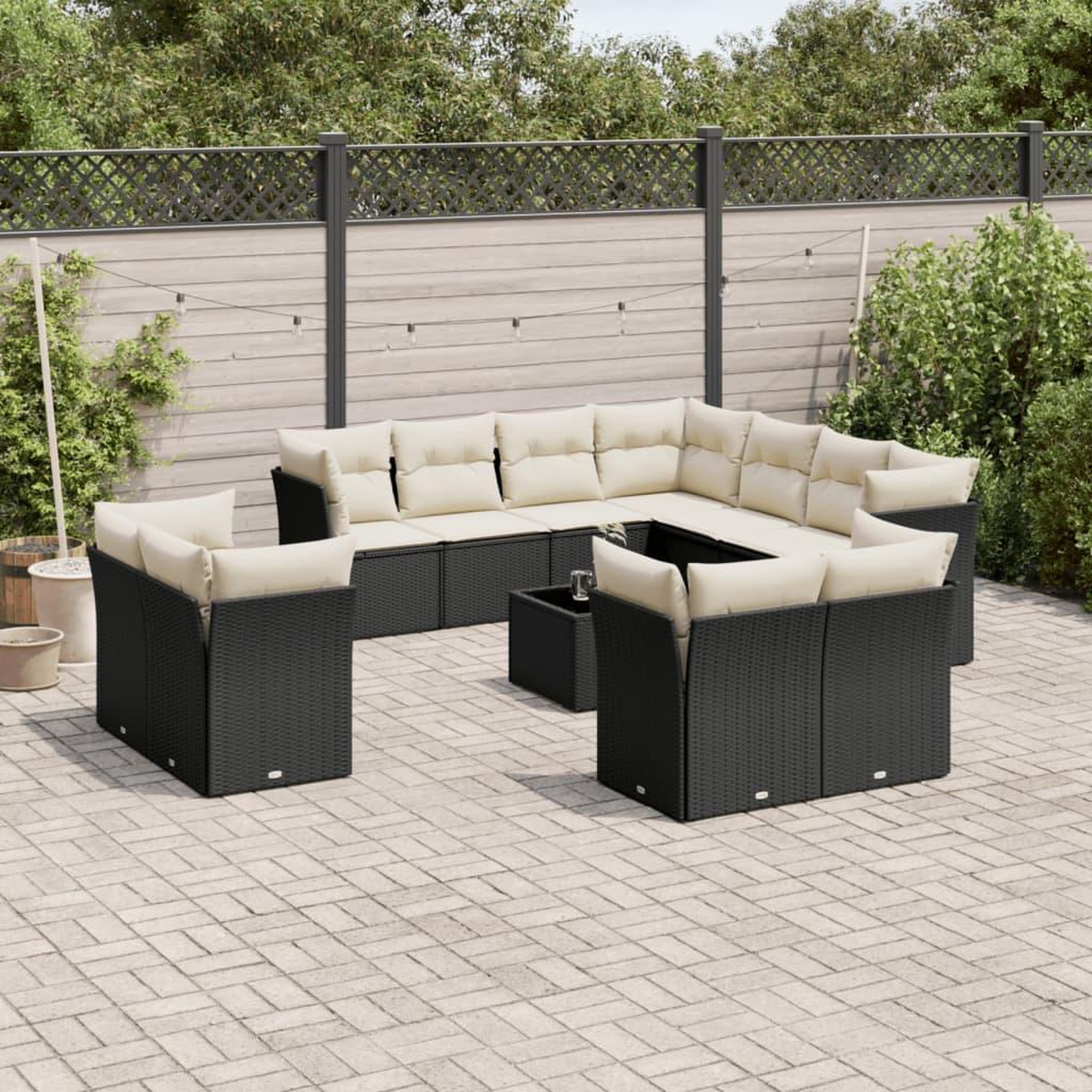 VIDAXL Salon de jardin 12 pcs avec coussins noir resine tressee