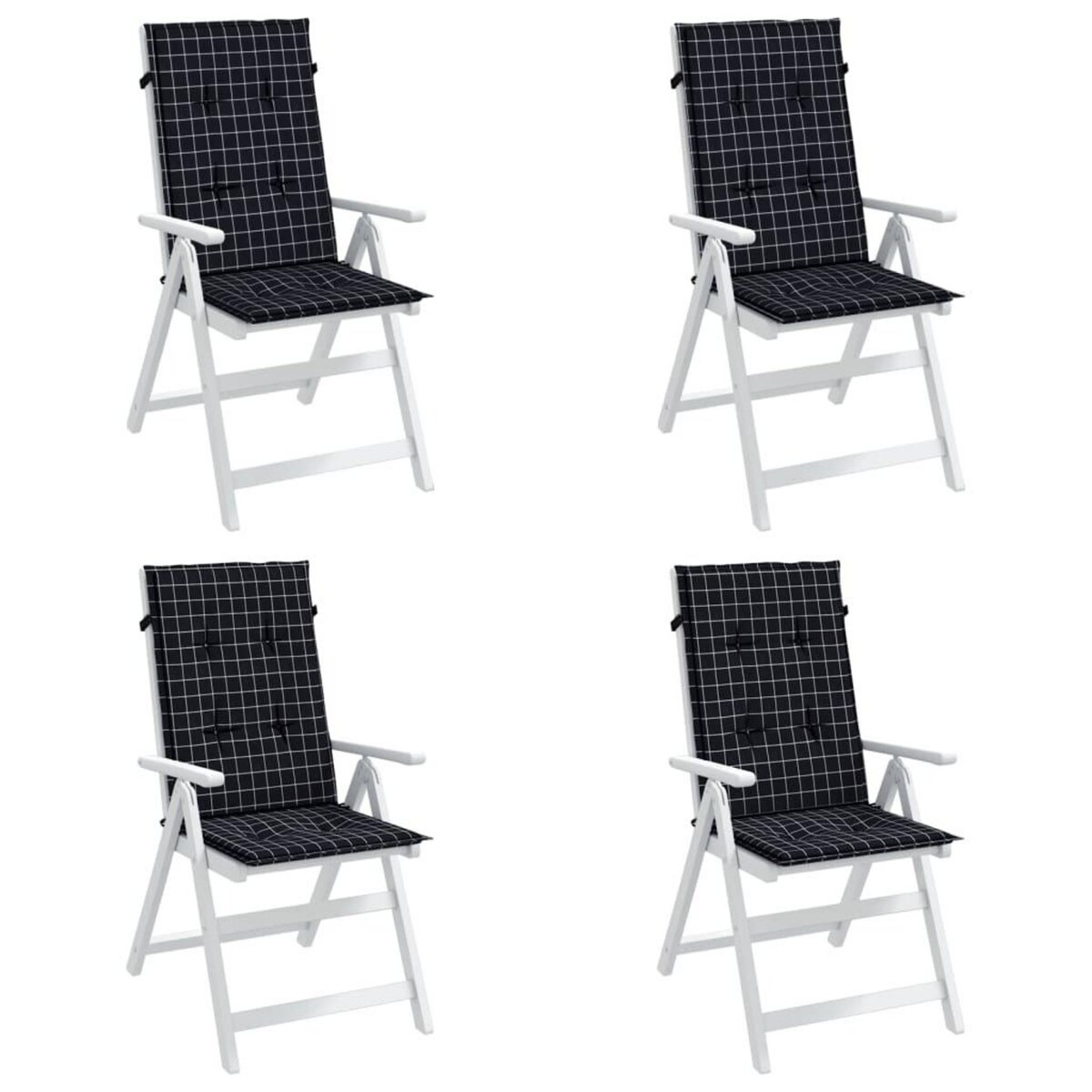 VIDAXL Coussins de chaise a dossier haut lot de 4 noir a carreaux