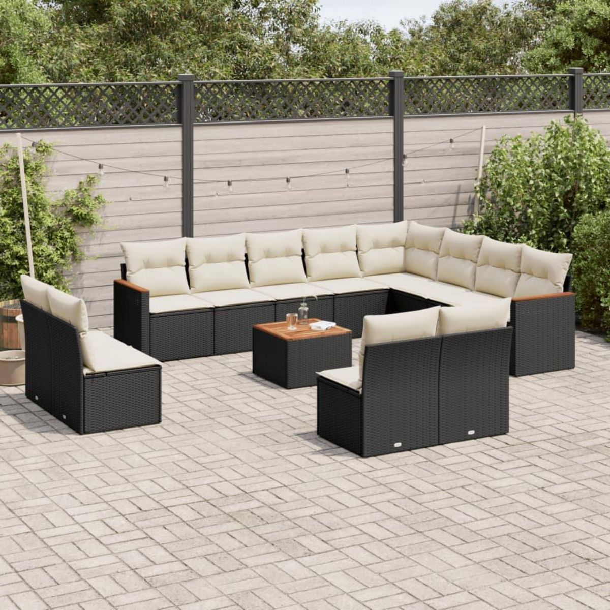 VIDAXL Salon de jardin avec coussins 13 pcs noir resine tressee