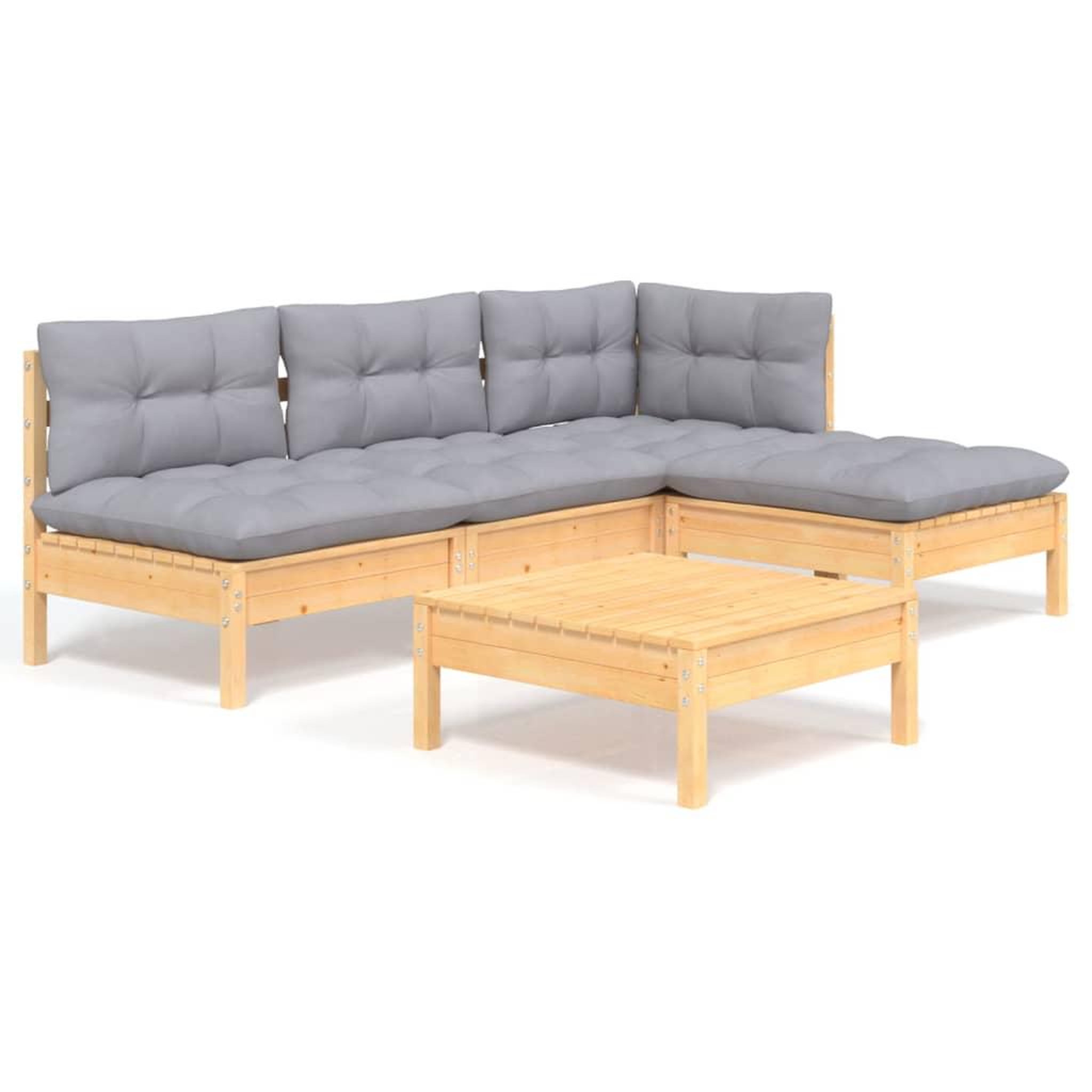 Voir la diapositive 2 : VIDAXL Salon de jardin 5 pcs avec coussins gris bois de pin