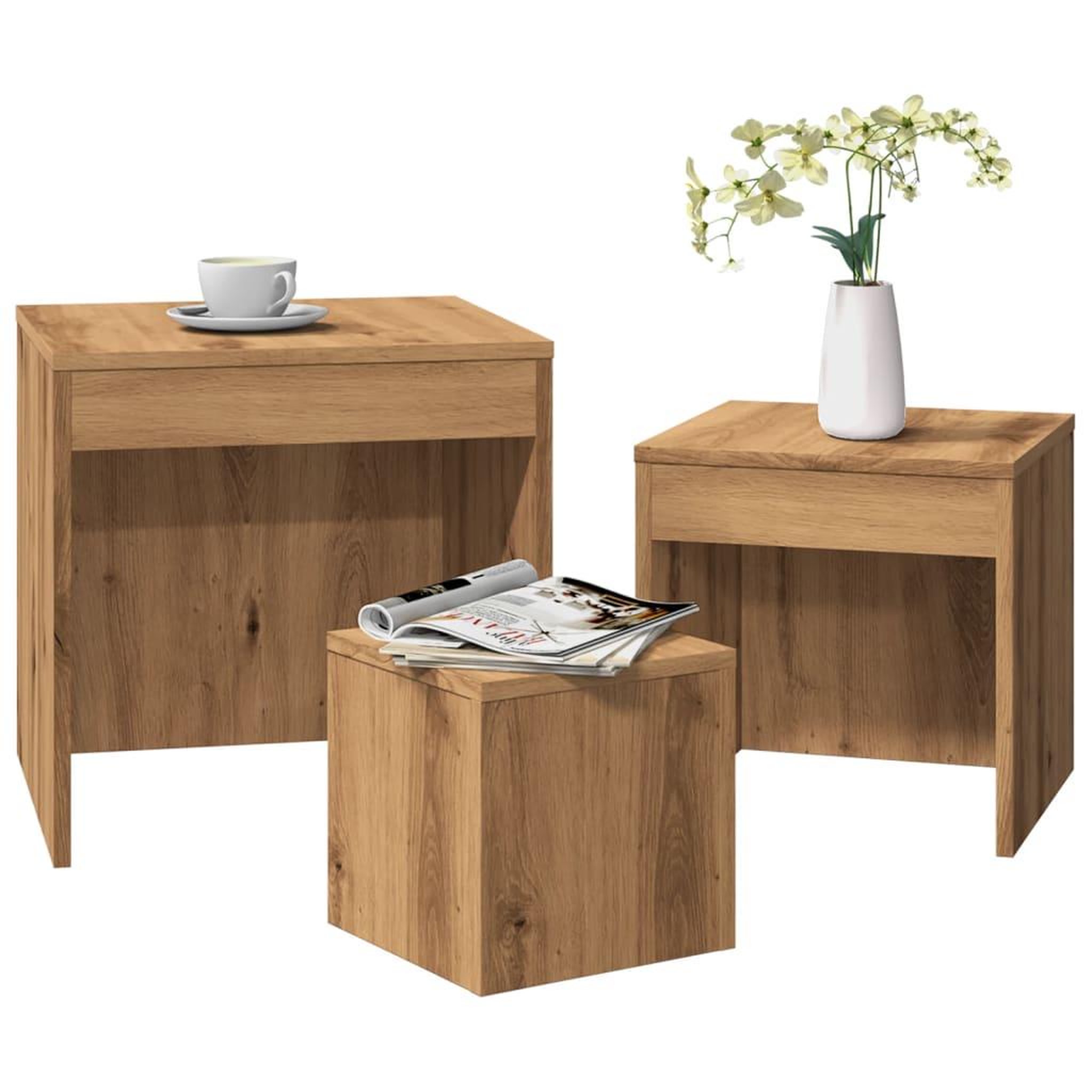 VIDAXL Tables gigognes 3 pcs chene artisanal bois d'ingenierie