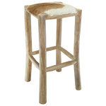 VIDAXL Tabouret de bar cuir de chevre et bois de teck solide