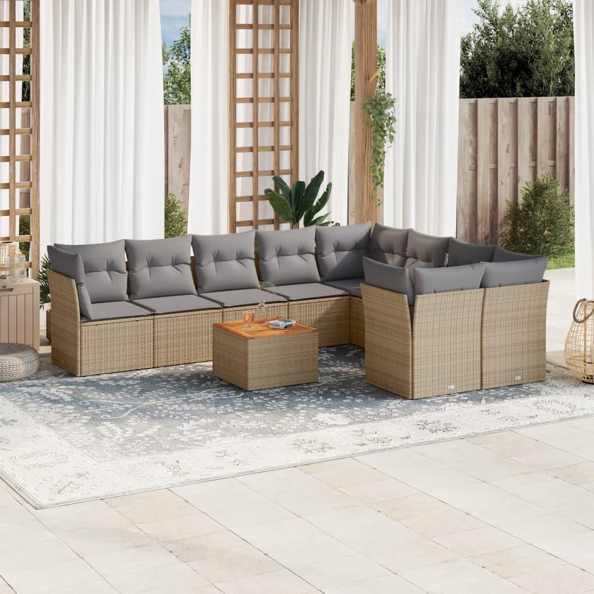 VIDAXL Salon de jardin et coussins 10 pcs melange beige resine tressee
