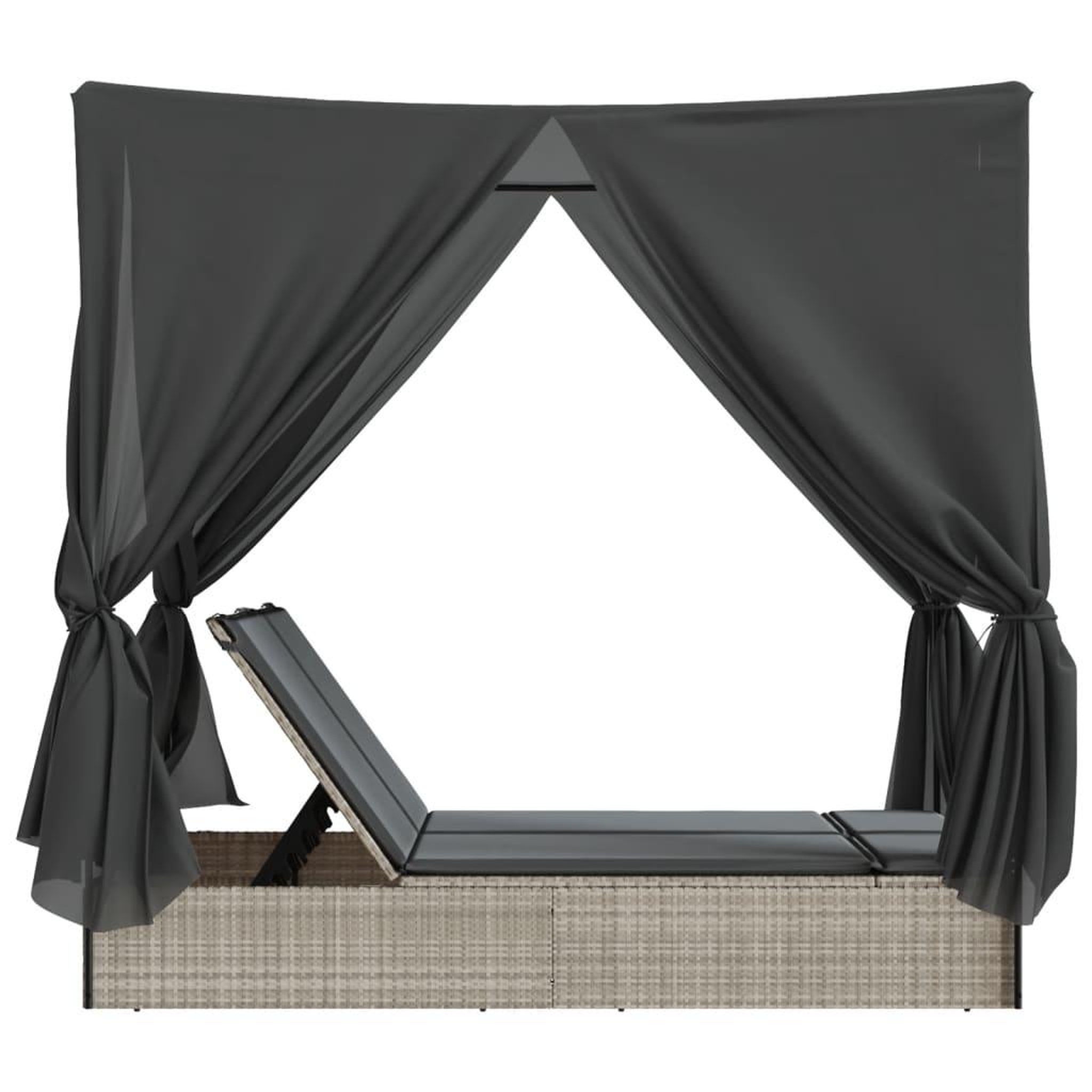 Voir la diapositive 5 : VIDAXL Chaise longue double avec toit et rideaux gris clair poly rotin
