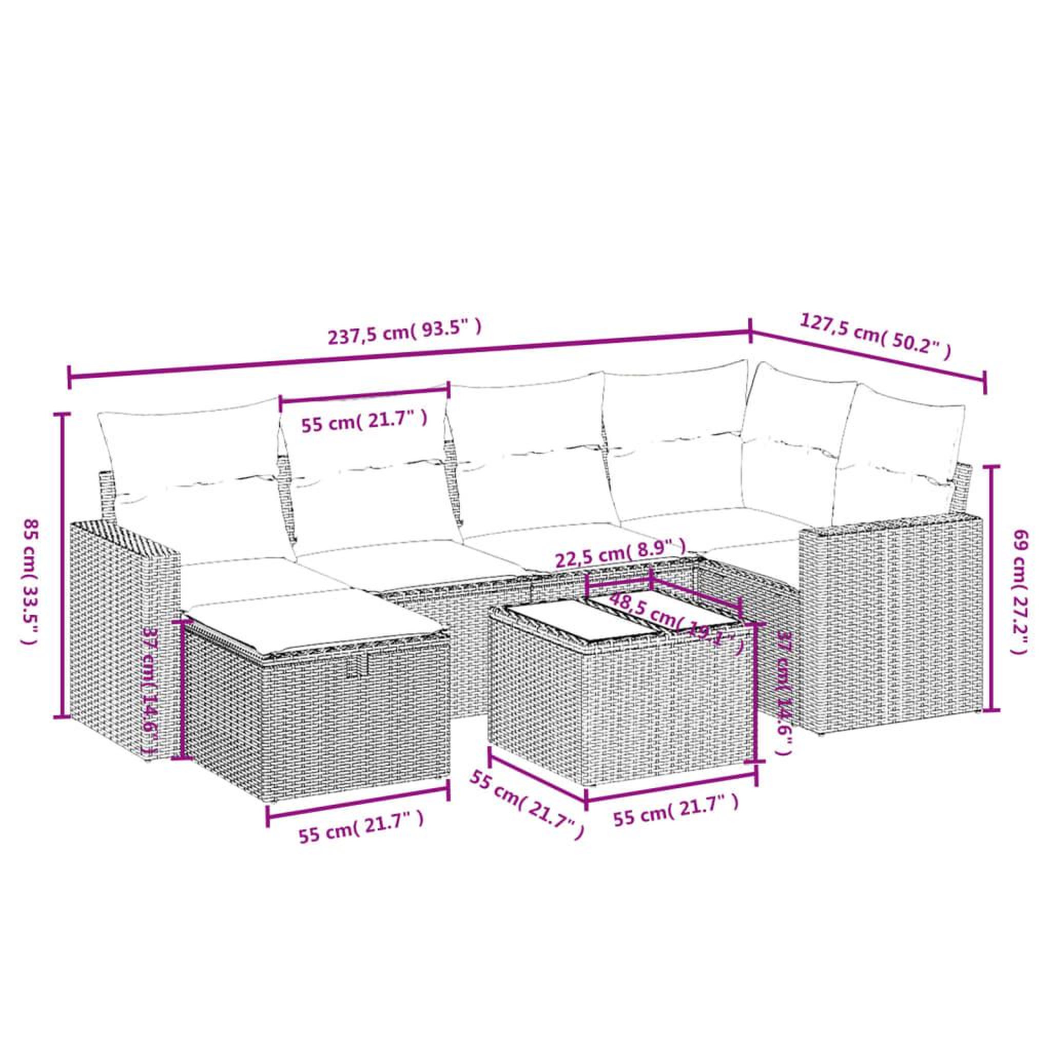 Voir la diapositive 5 : VIDAXL Salon de jardin avec coussins 7 pcs gris clair resine tressee
