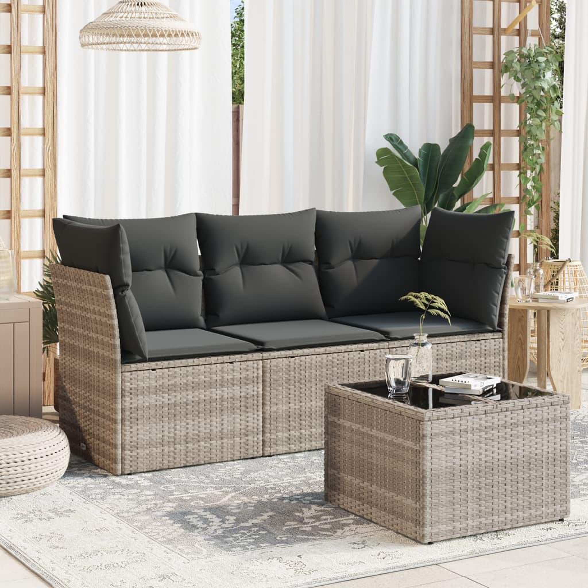 VIDAXL Salon de jardin 4 pcs avec coussins gris clair resine tressee