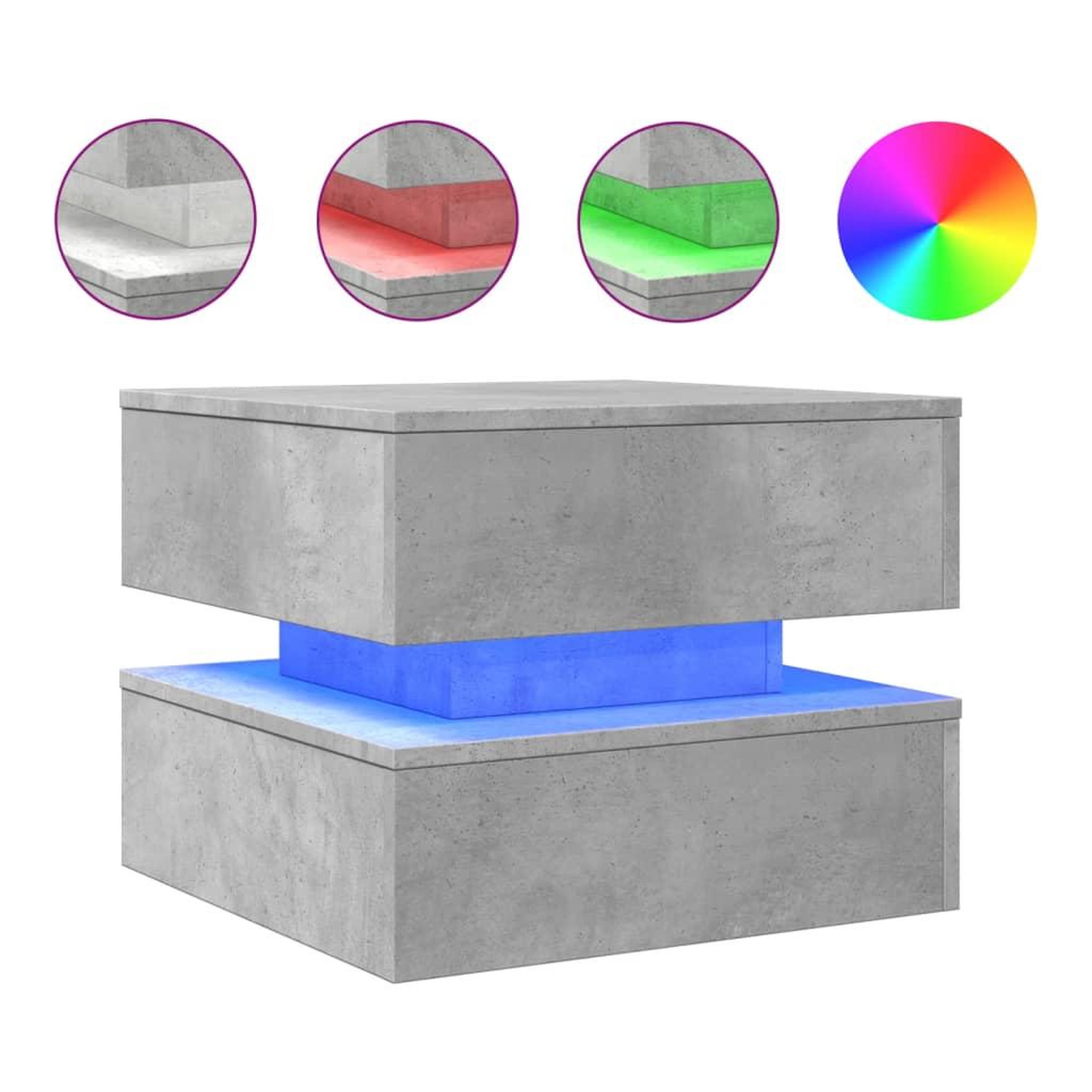 Voir la diapositive 2 : VIDAXL Table basse avec lumieres LED gris beton 50x50x40 cm