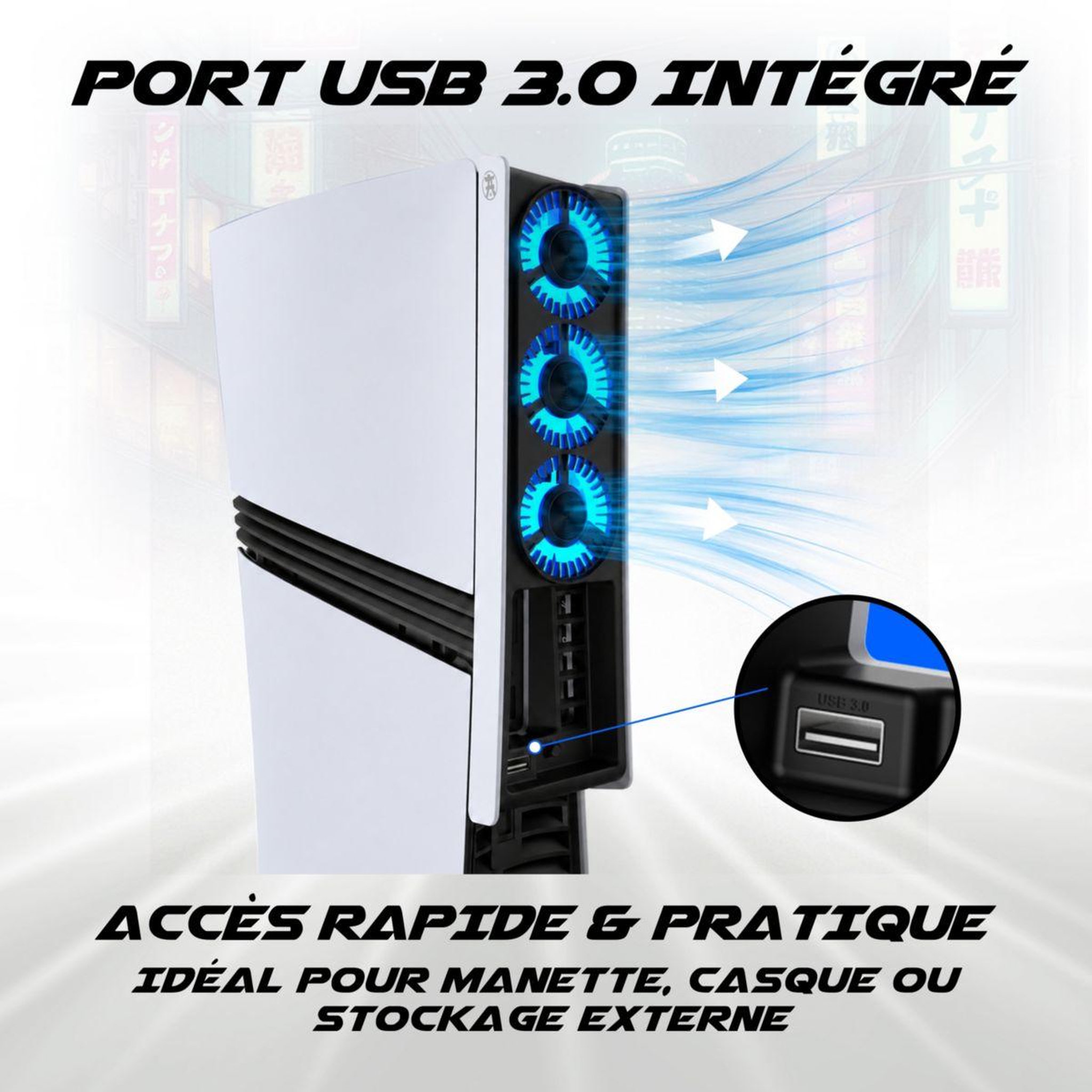 Voir la diapositive 4 : AKUMA Support console ventilateur cyber w01 led ps5 pro