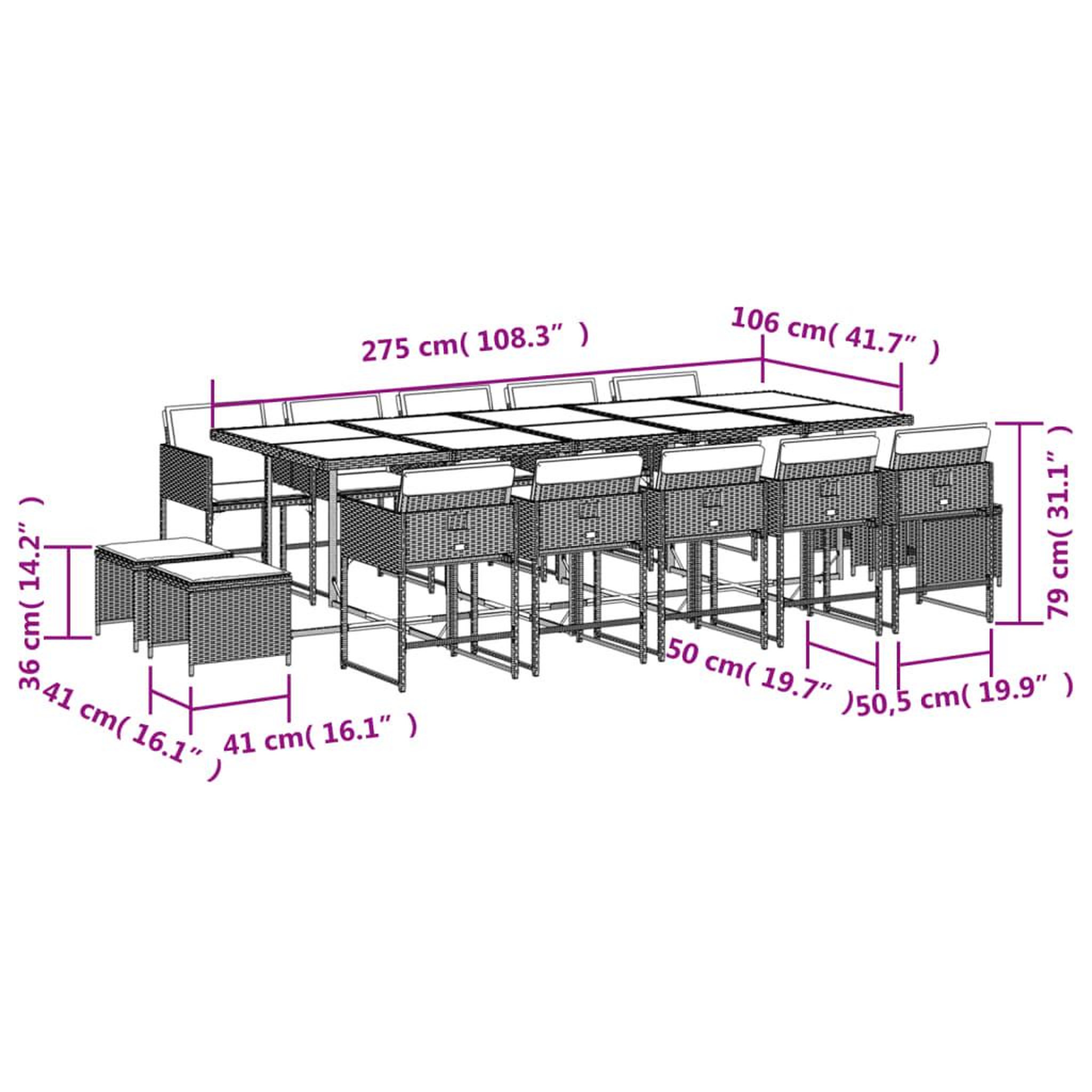 Voir la diapositive 6 : VIDAXL Ensemble a manger de jardin 15 pcs coussins gris resine tressee