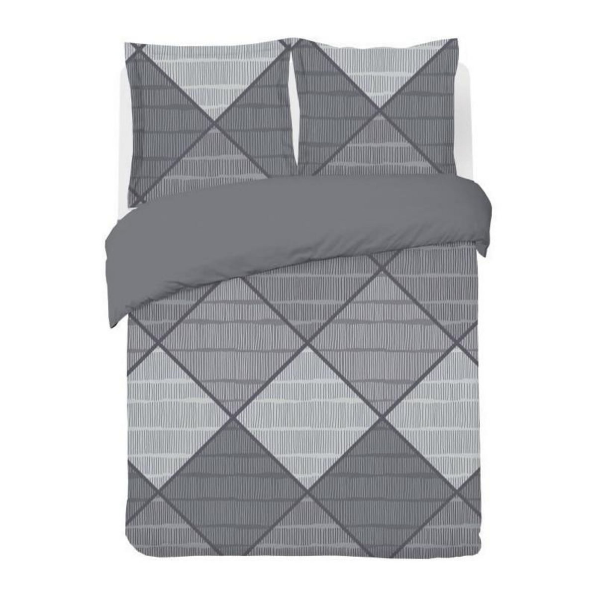 VISION Parure Housse de couette - VISION - Harold - 240 x 220 cm - 2 taies assorties 65 x 65 cm - Gris - 100% coton