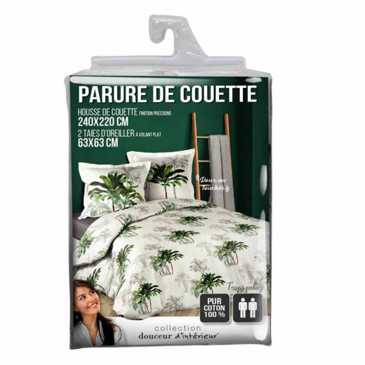 Paris Prix Parure de Lit 3 Pièces  Tropi Palmy  240x220cm Blanc