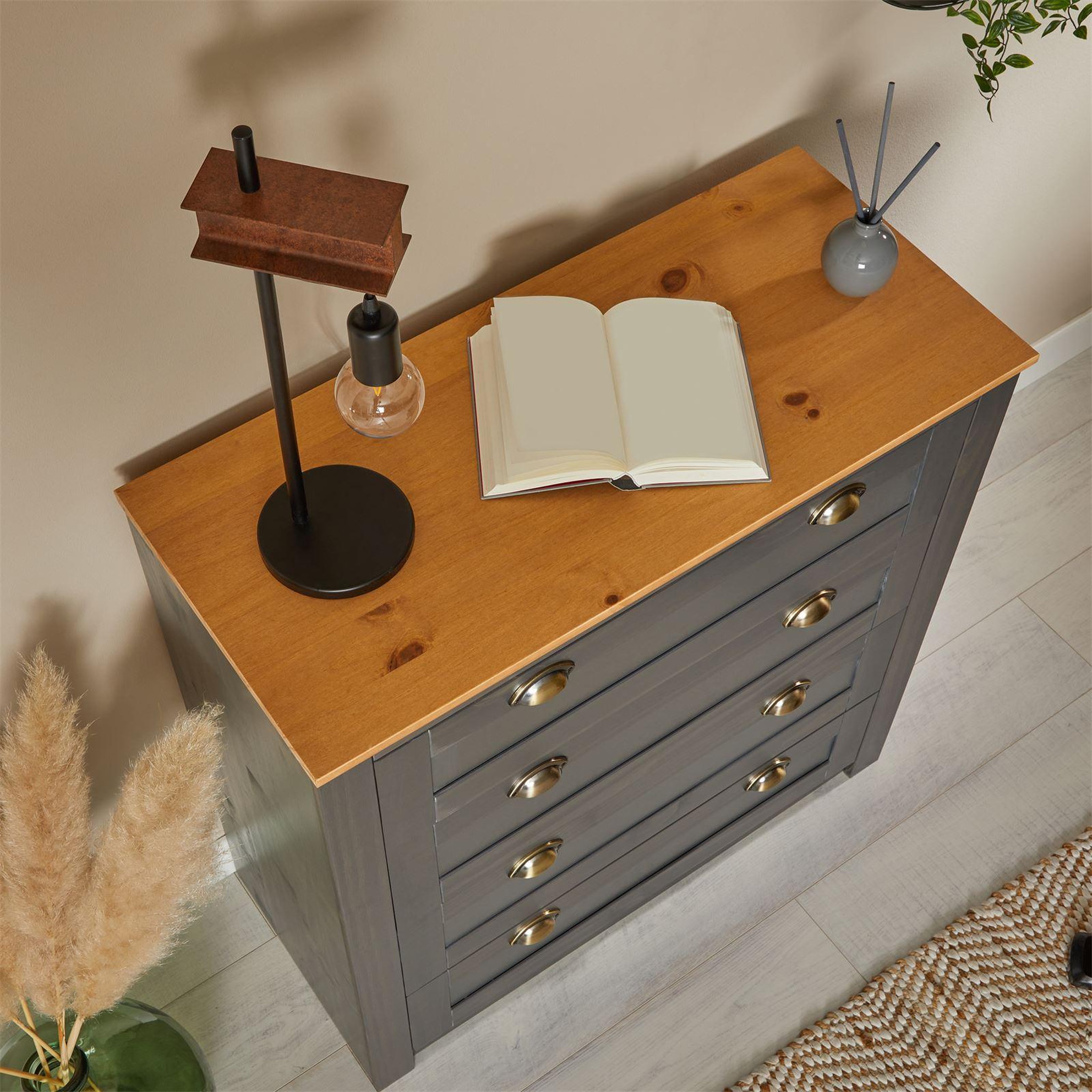 Voir la diapositive 5 : IDIMEX Commode BOLTON avec 4 tiroirs, en pin massif