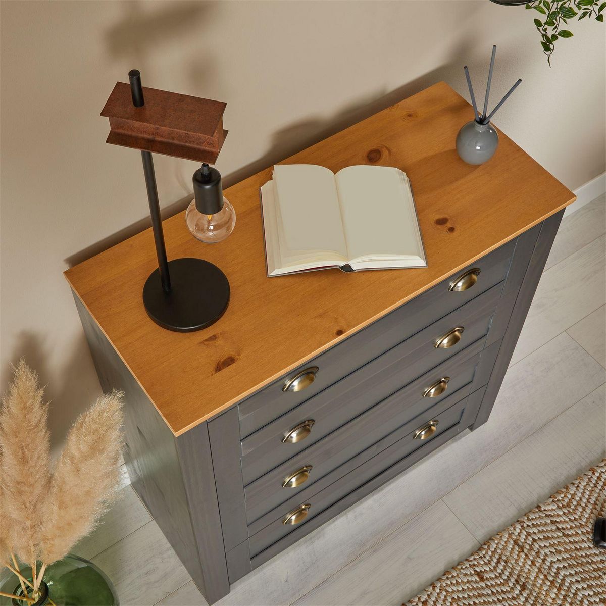 IDIMEX Commode BOLTON avec 4 tiroirs, en pin massif