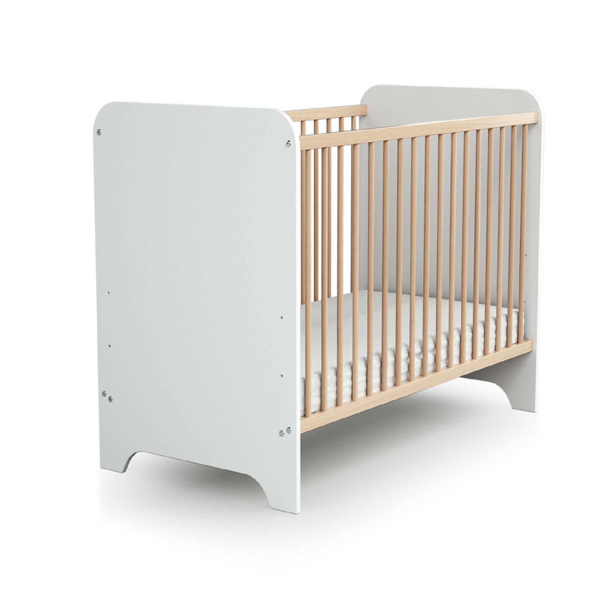 Voir la diapositive 1 : AT4 Lit bébé en bois CARROUSEL Blanc et Hêtre Verni 60 x 120 cm
