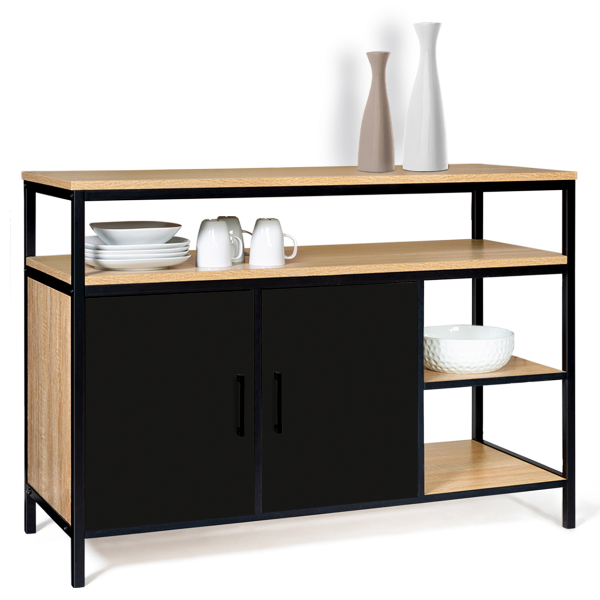 ID MARKET Buffet bas 2 portes noires 100 cm BOSTON design industriel