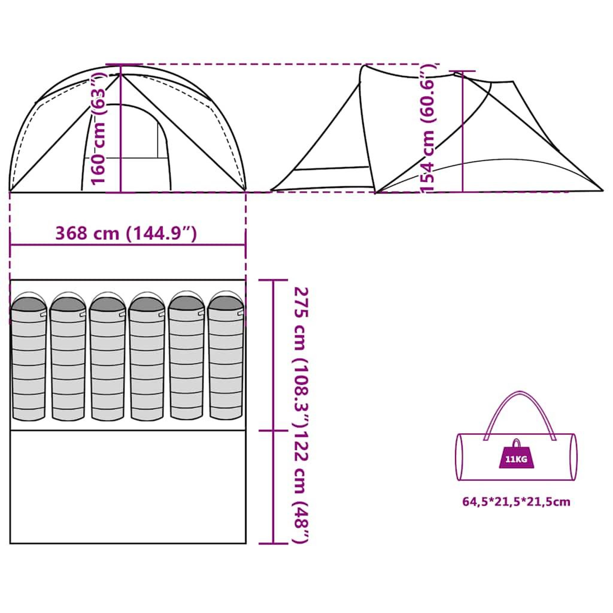 Voir la diapositive 6 : VIDAXL Tente de cabine familiale 6 personnes vert impermeable