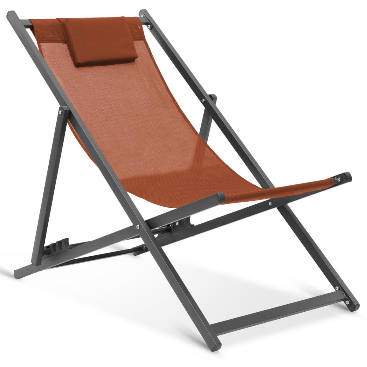 ID MARKET Lot de 2 chiliennes LOTA en acier et toile textilène terracotta