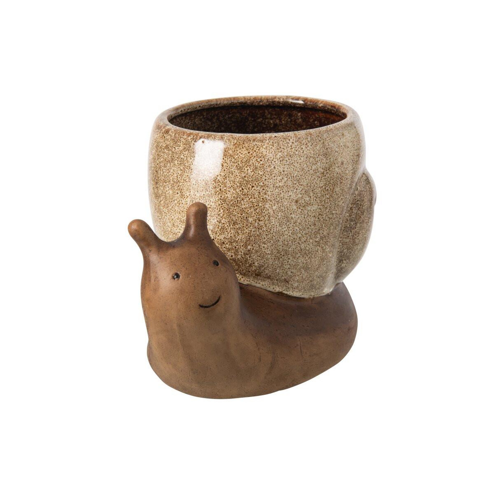 Voir la diapositive 3 : J-LINE Cache-pot escargot en grès  solal  20cm marron