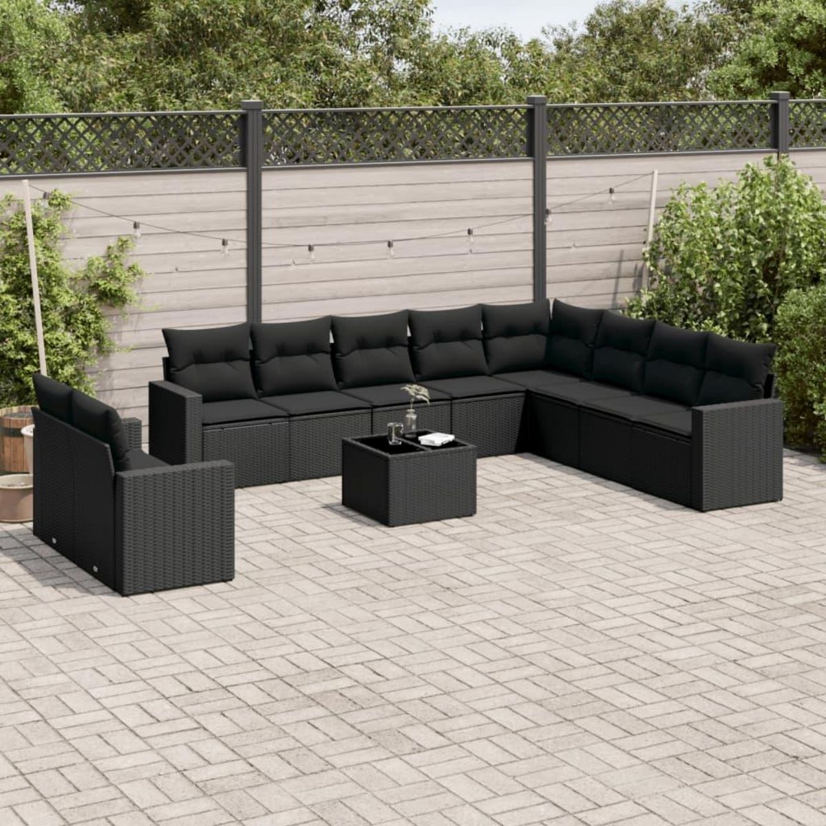 VIDAXL Salon de jardin 11 pcs avec coussins noir resine tressee