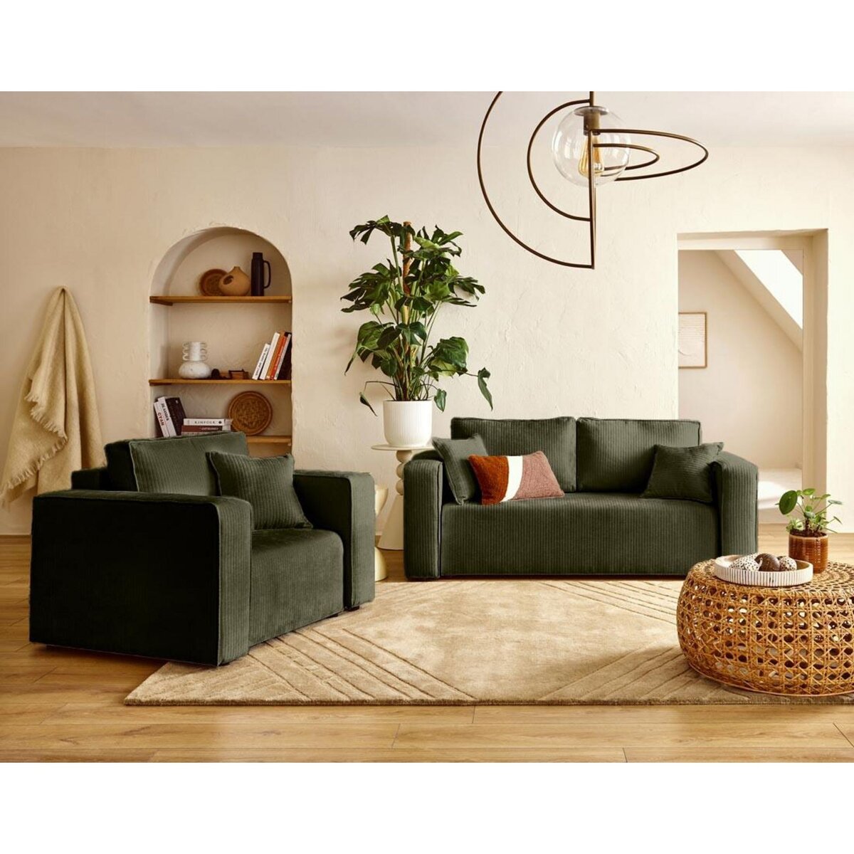 BEST MOBILIER Topaze - canapé droit 2 places en velours côtelé plat